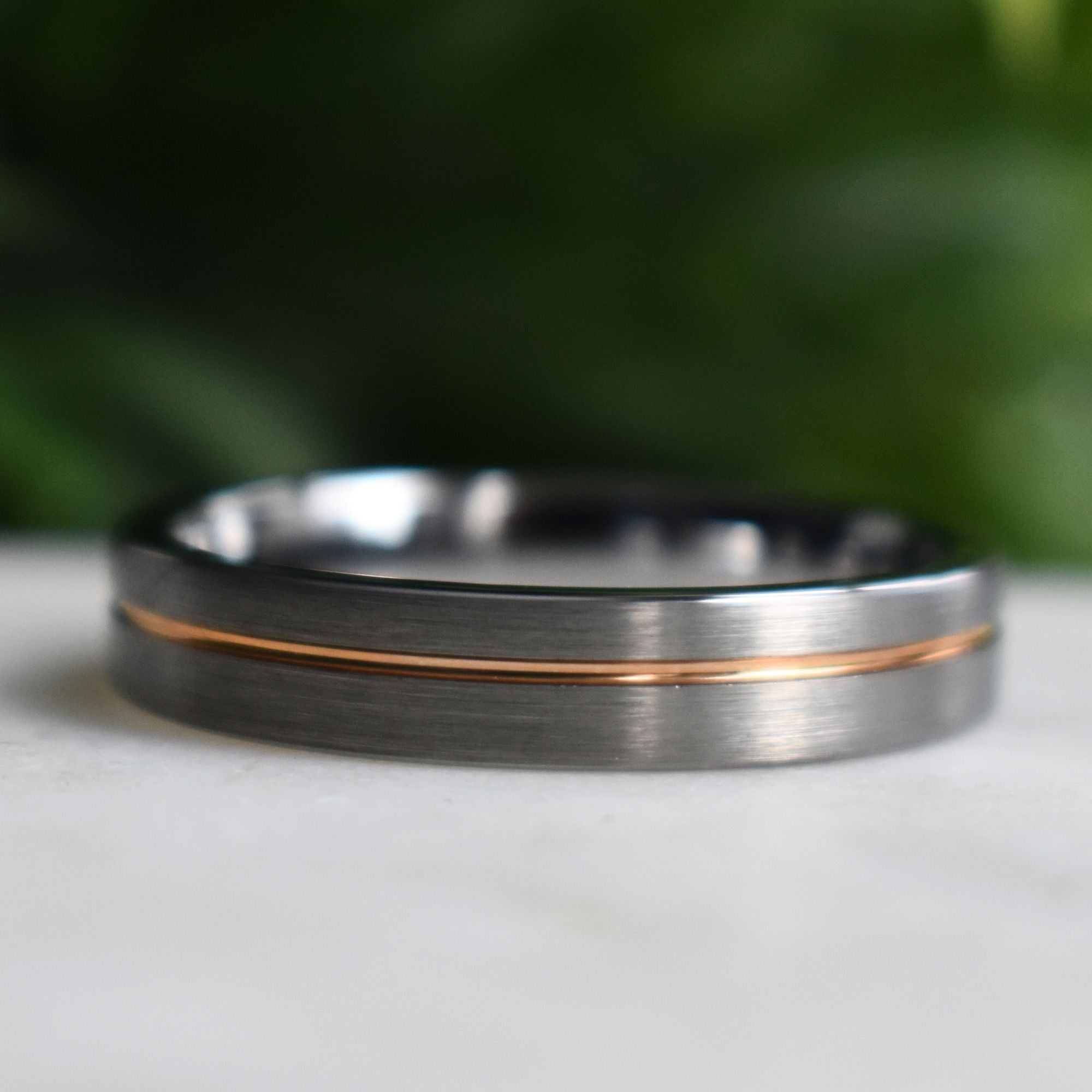 Tungsten Ring 5mm Brushed Silver with Rose Gold Stripe - Tungsten Titans