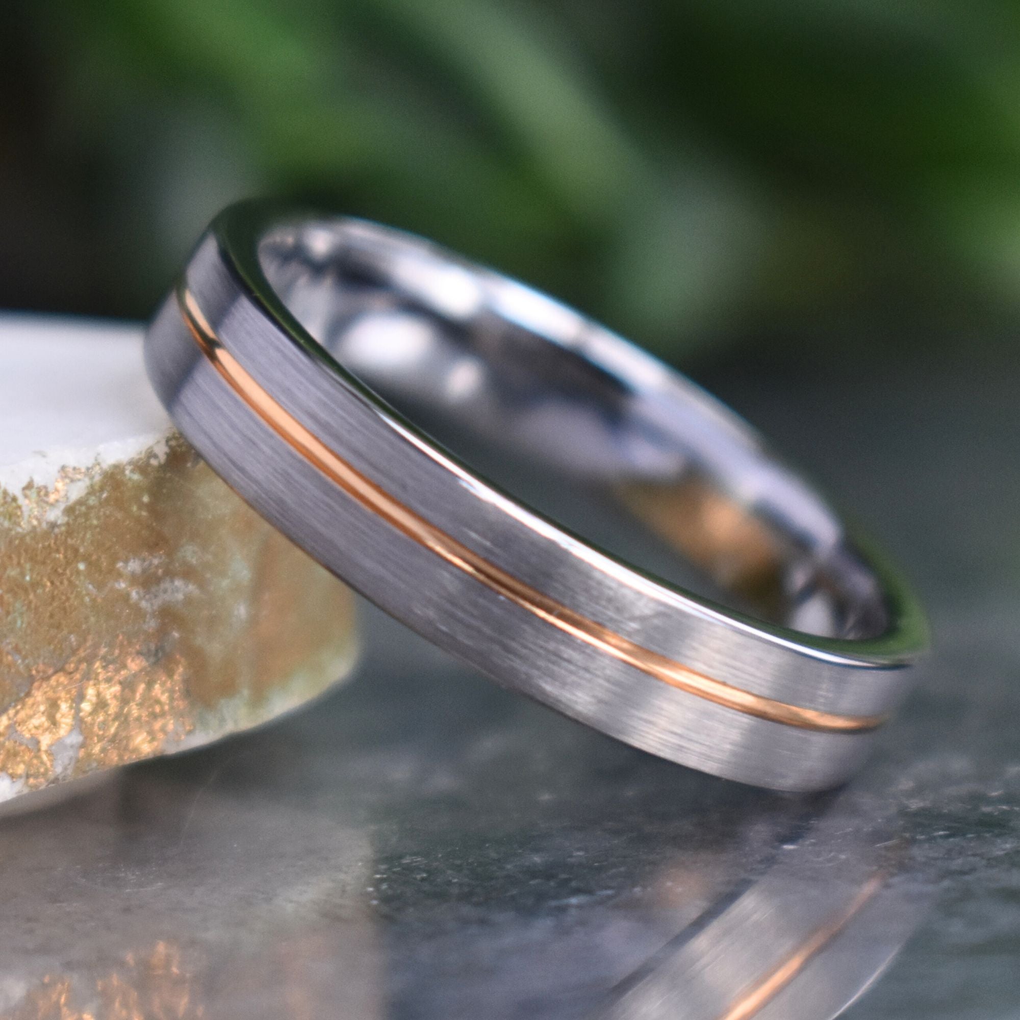 Tungsten Ring 5mm Brushed Silver with Rose Gold Stripe - Tungsten Titans
