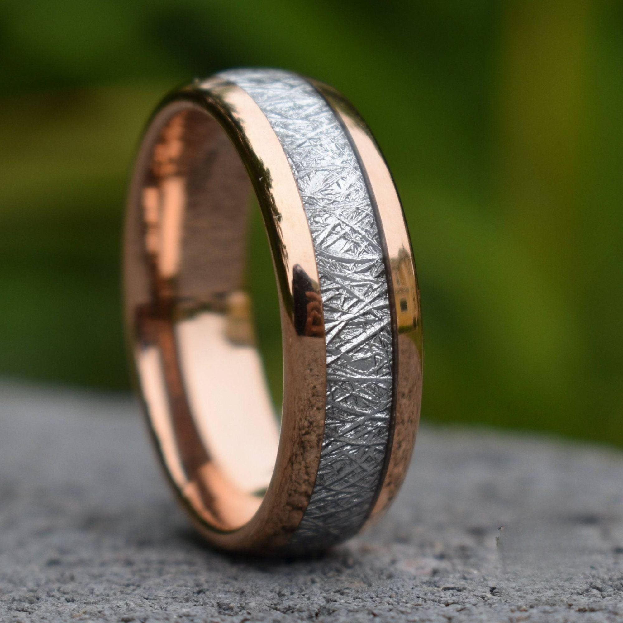 Tungsten 8mm Ring Rose Gold with Meteorite - Tungsten Titans