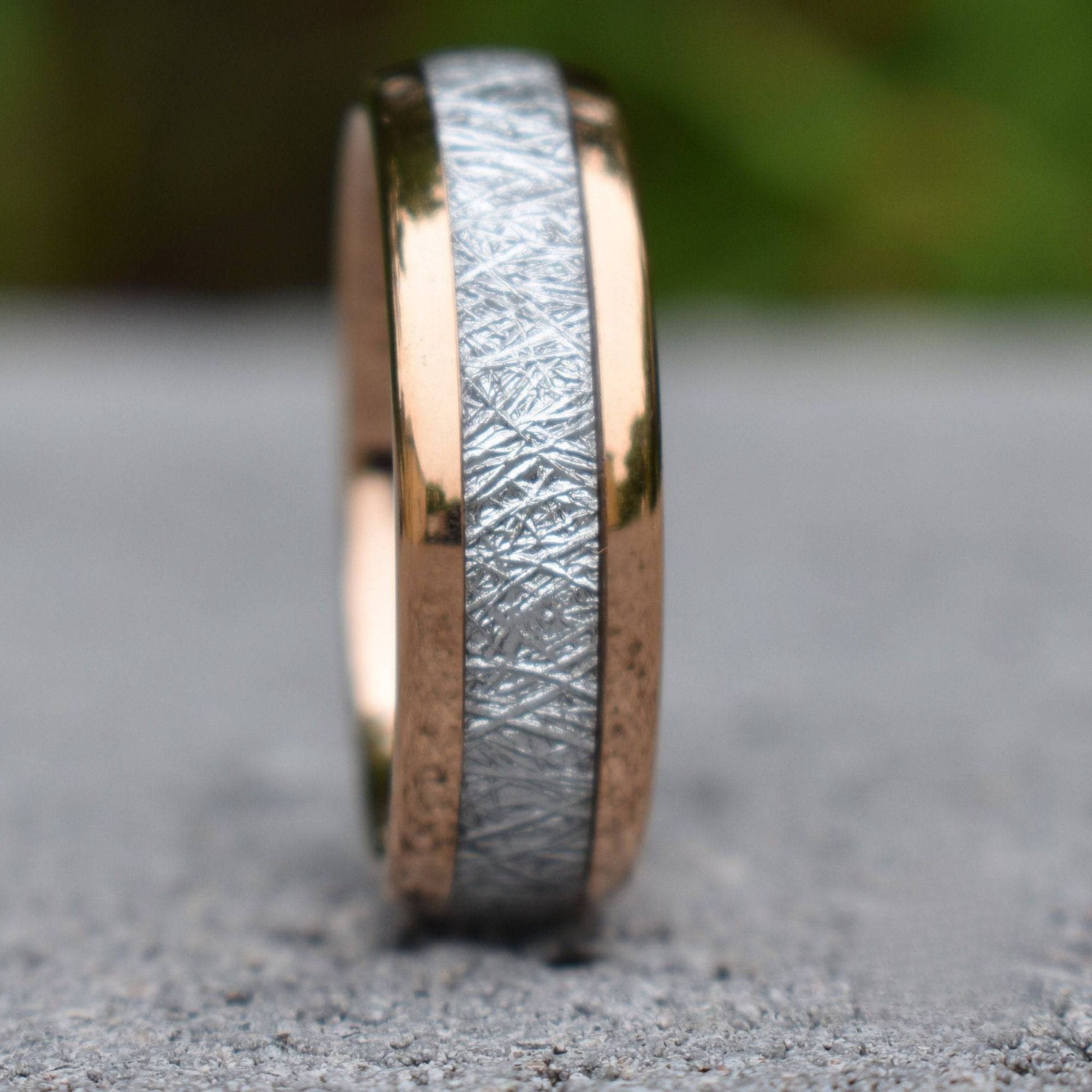 Tungsten 8mm Ring Rose Gold with Meteorite - Tungsten Titans