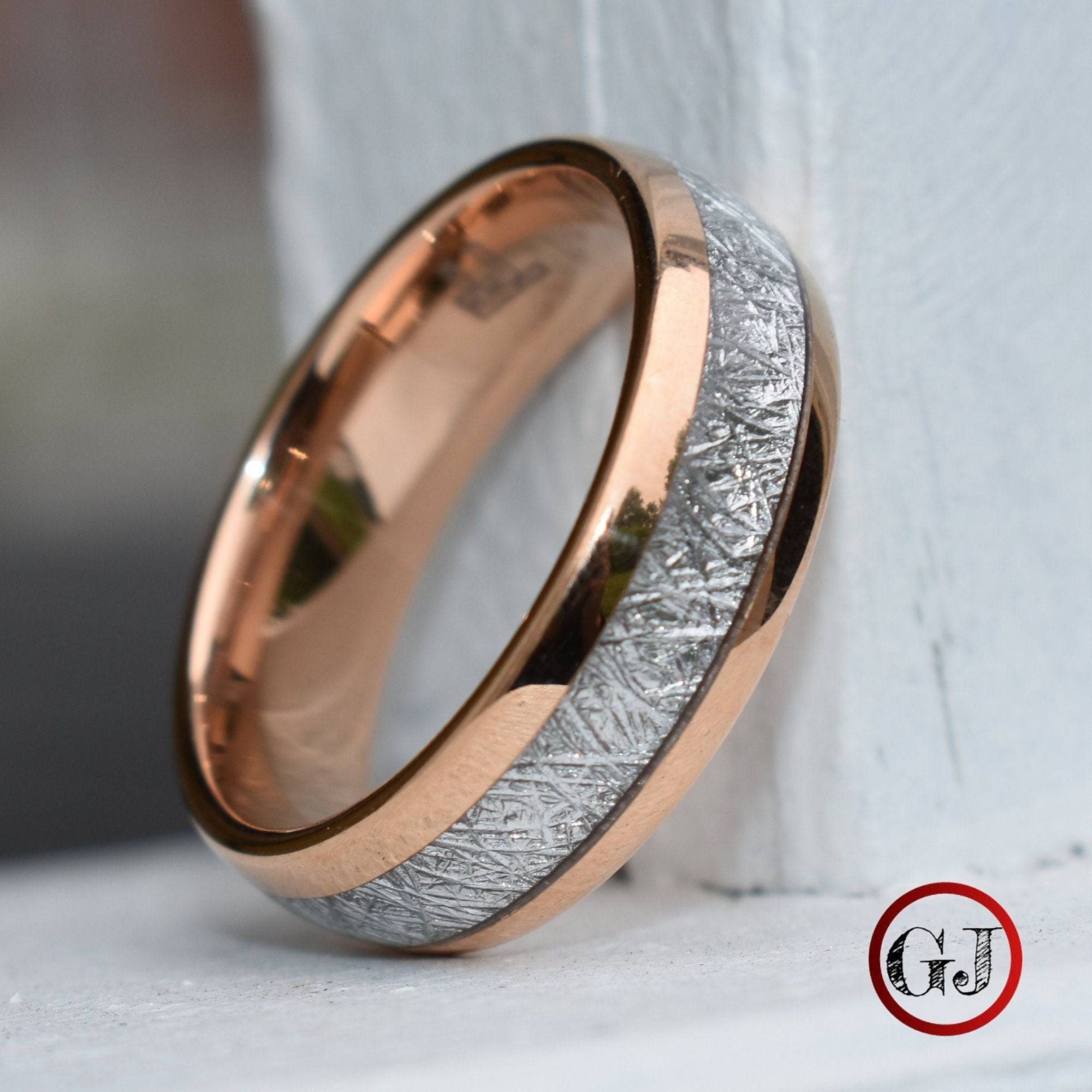 Tungsten 8mm Ring Rose Gold with Meteorite - Tungsten Titans
