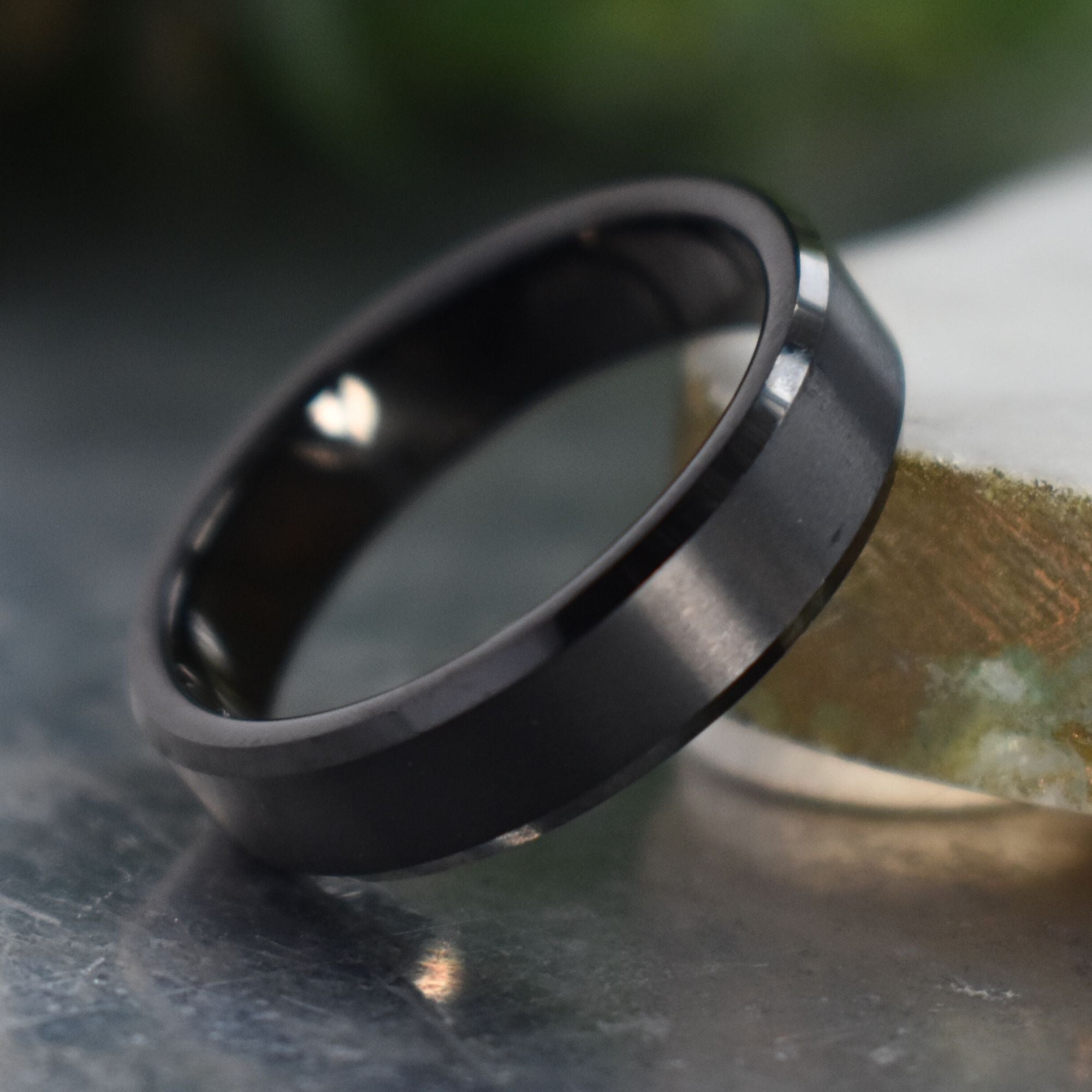 Tungsten Ring 6mm Brushed Black with Beveled Edge - Tungsten Titans
