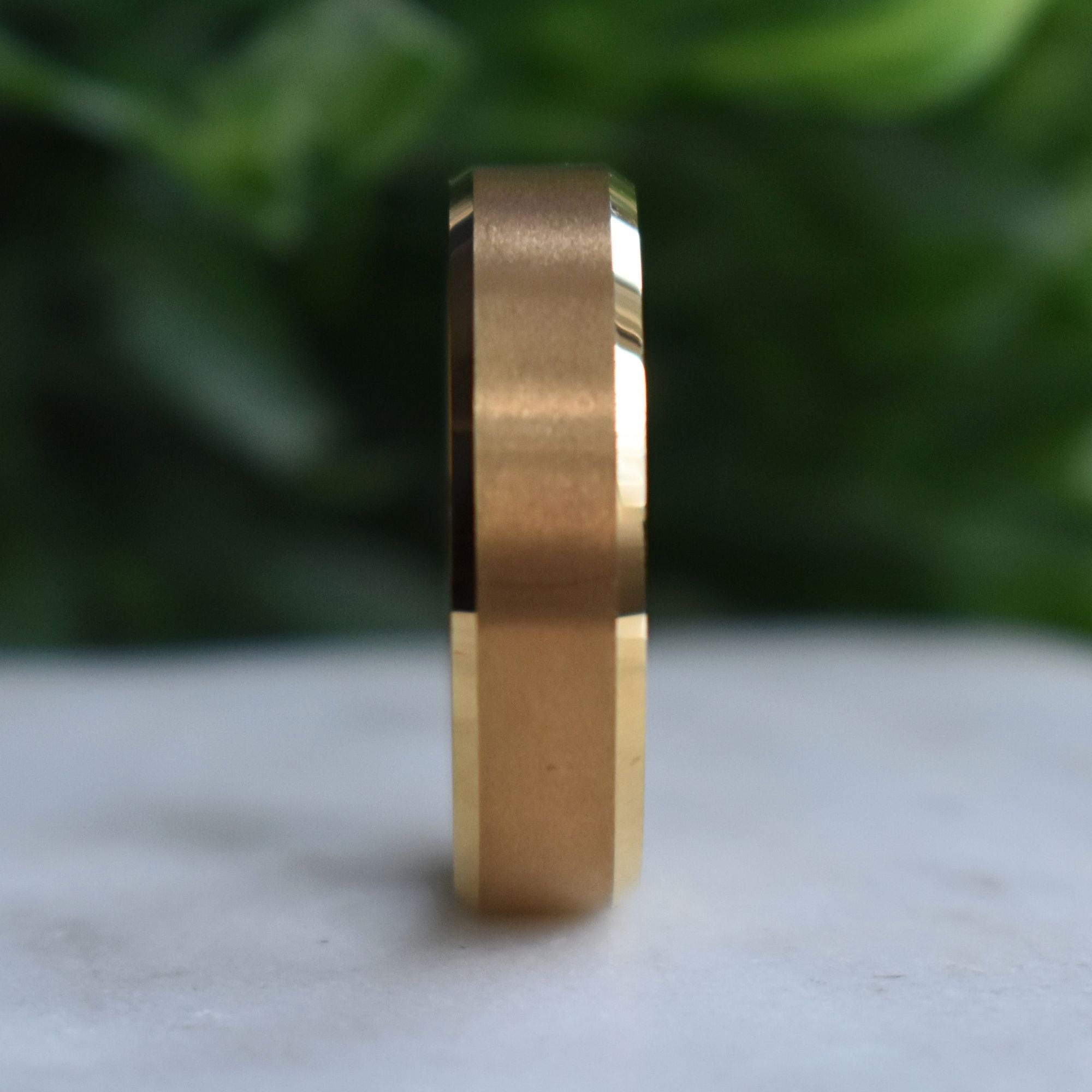 Tungsten 6mm Ring Brushed Gold with Beveled Edges and Comfort fit band - Tungsten Titans