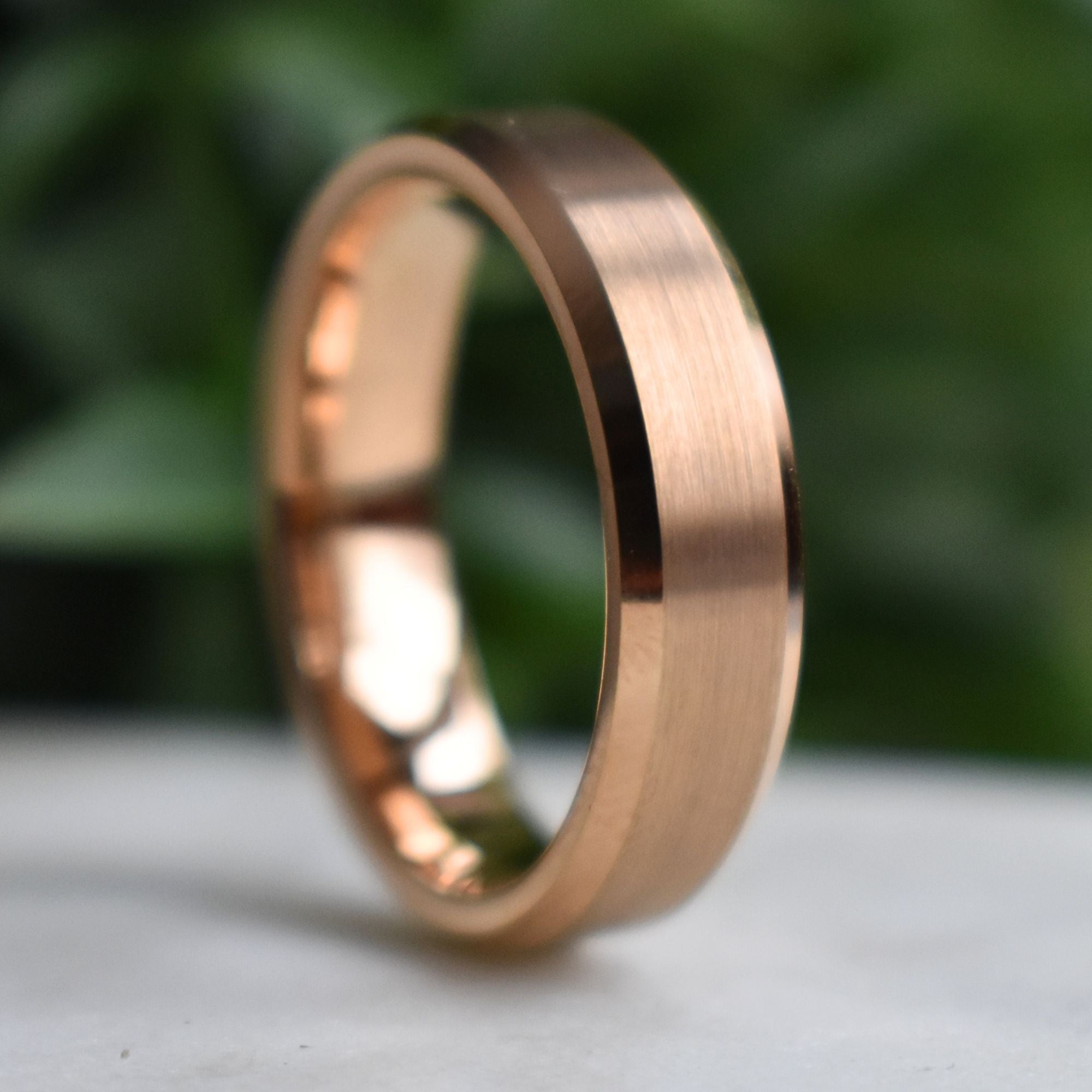 Tungsten Ring 6mm Brushed Rose Gold with Beveled Edge - Tungsten Titans