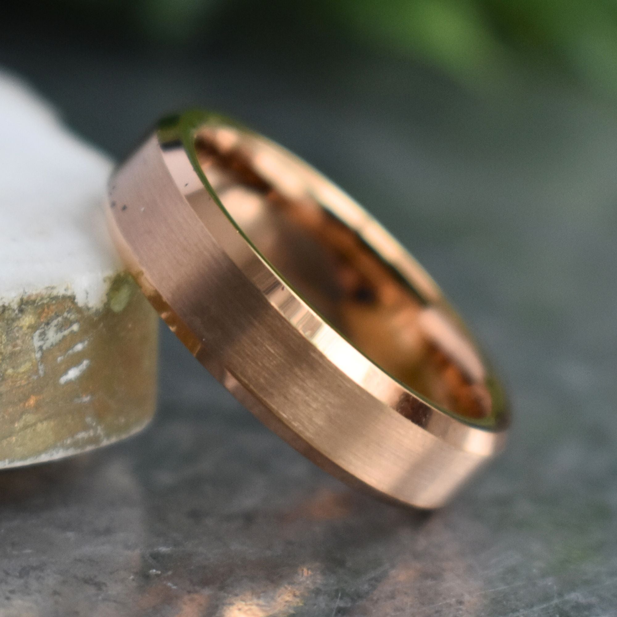 Tungsten Ring 6mm Brushed Rose Gold with Beveled Edge - Tungsten Titans