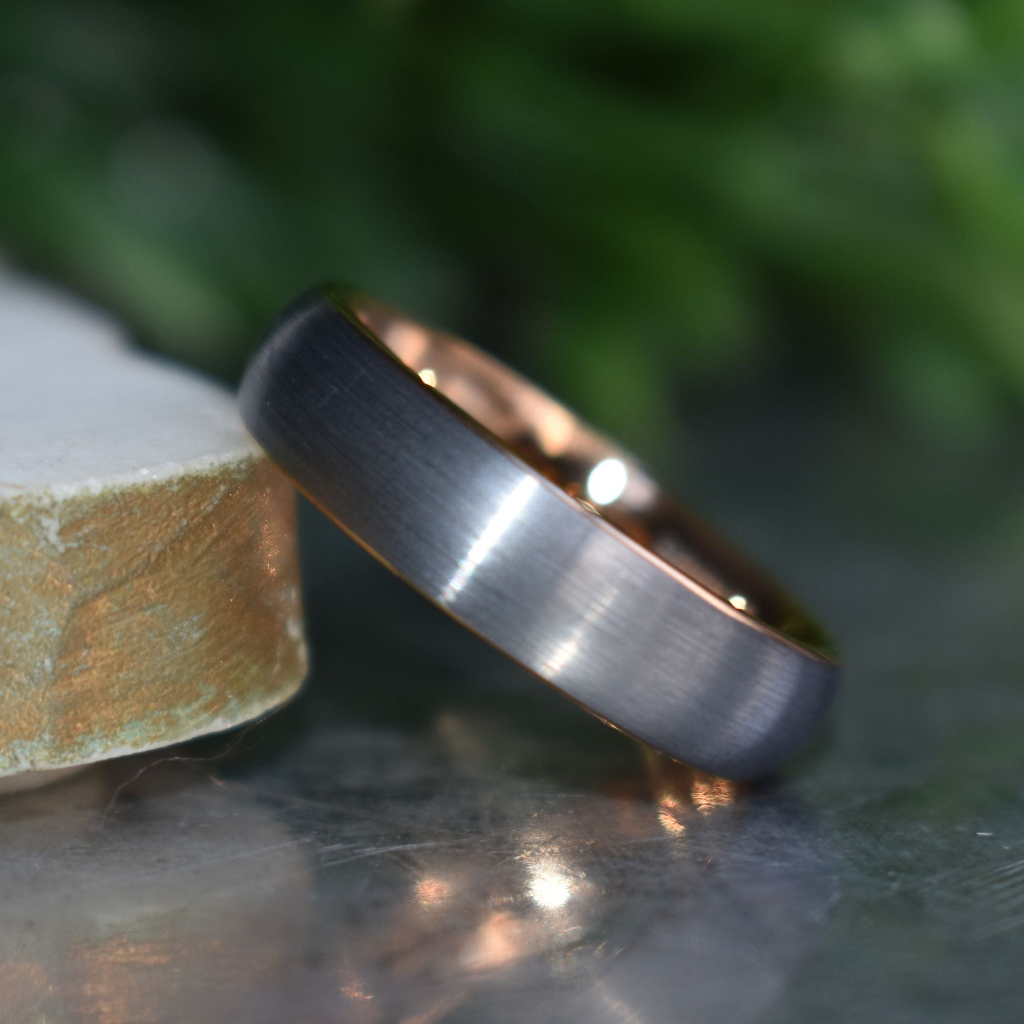 Tungsten 6mm Ring Brushed Silver with Rose Gold Comfort fit band - Tungsten Titans