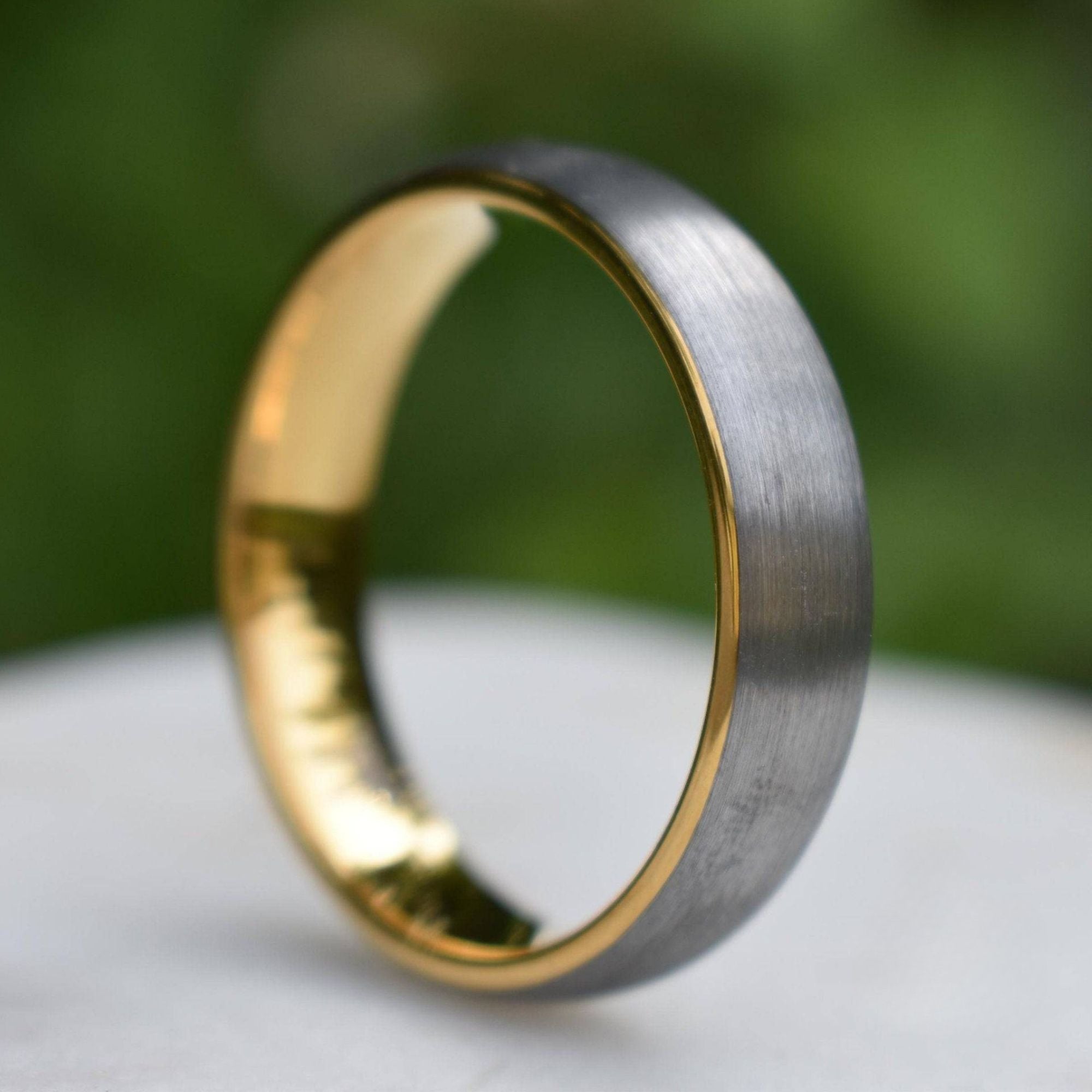 Tungsten Ring 6mm Brushed Silver with Yellow Gold Comfort fit band - Tungsten Titans