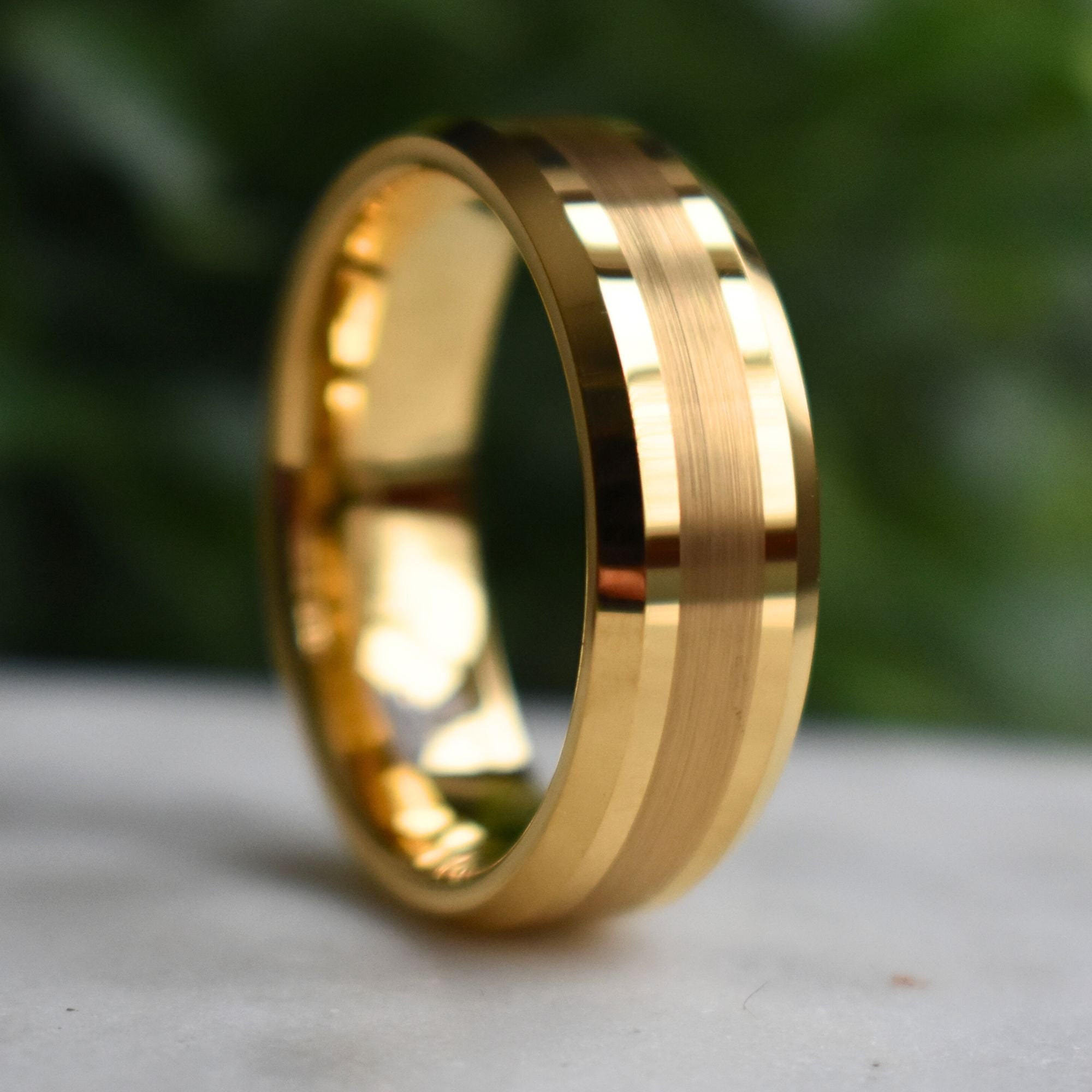 Tungsten 8mm Brushed Gold Ring with High Polished Edges - Tungsten Titans