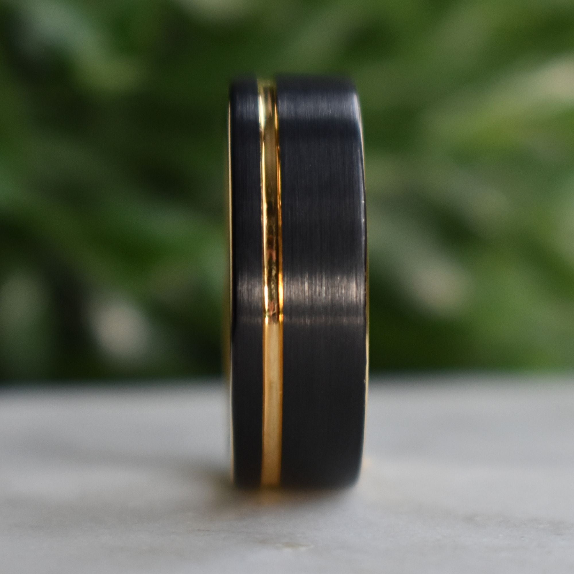 Tungsten 8mm Ring Brushed Black with Gold Accent Stripe - Tungsten Titans