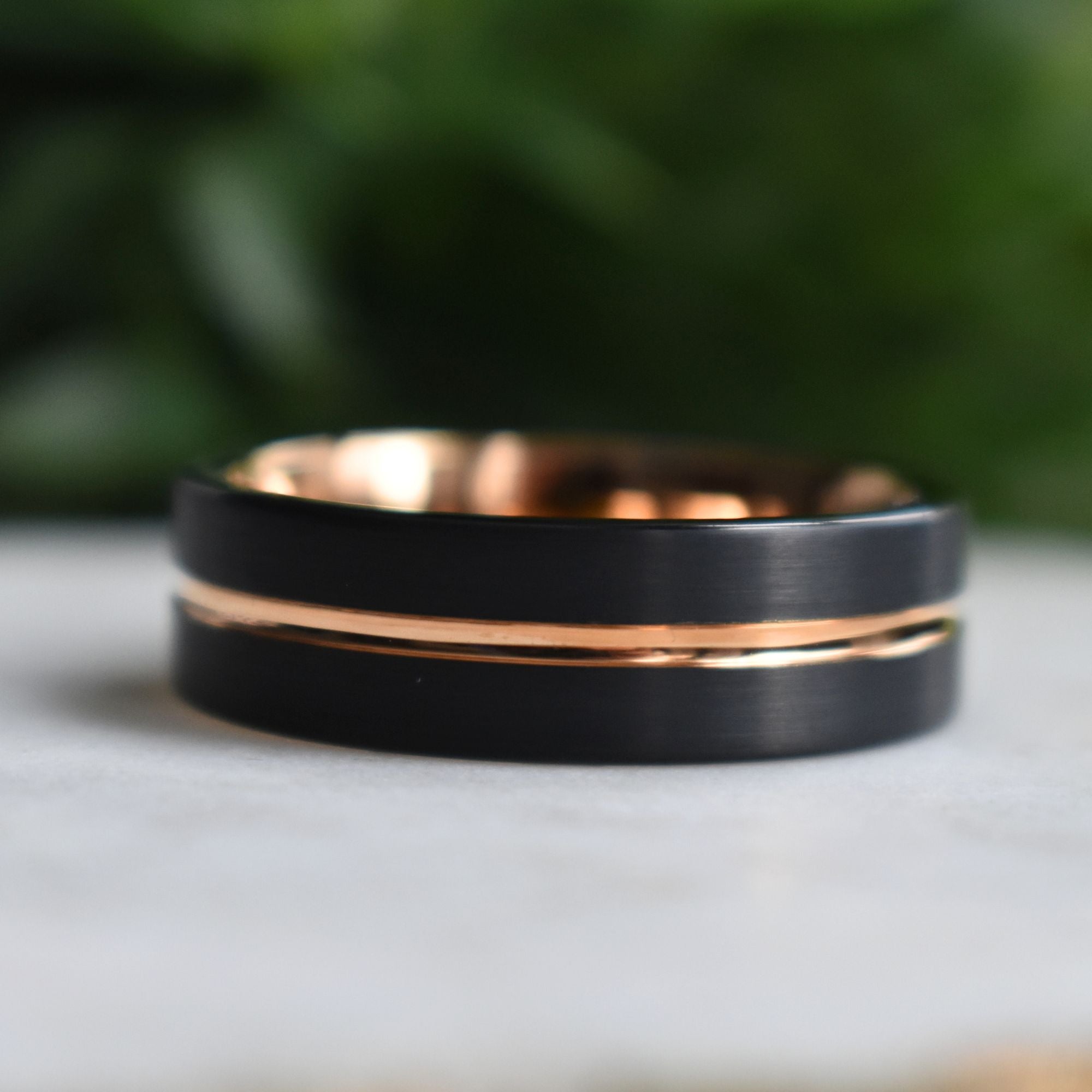 Black 8mm Tungsten Ring with Rose Gold Center - Tungsten Titans
