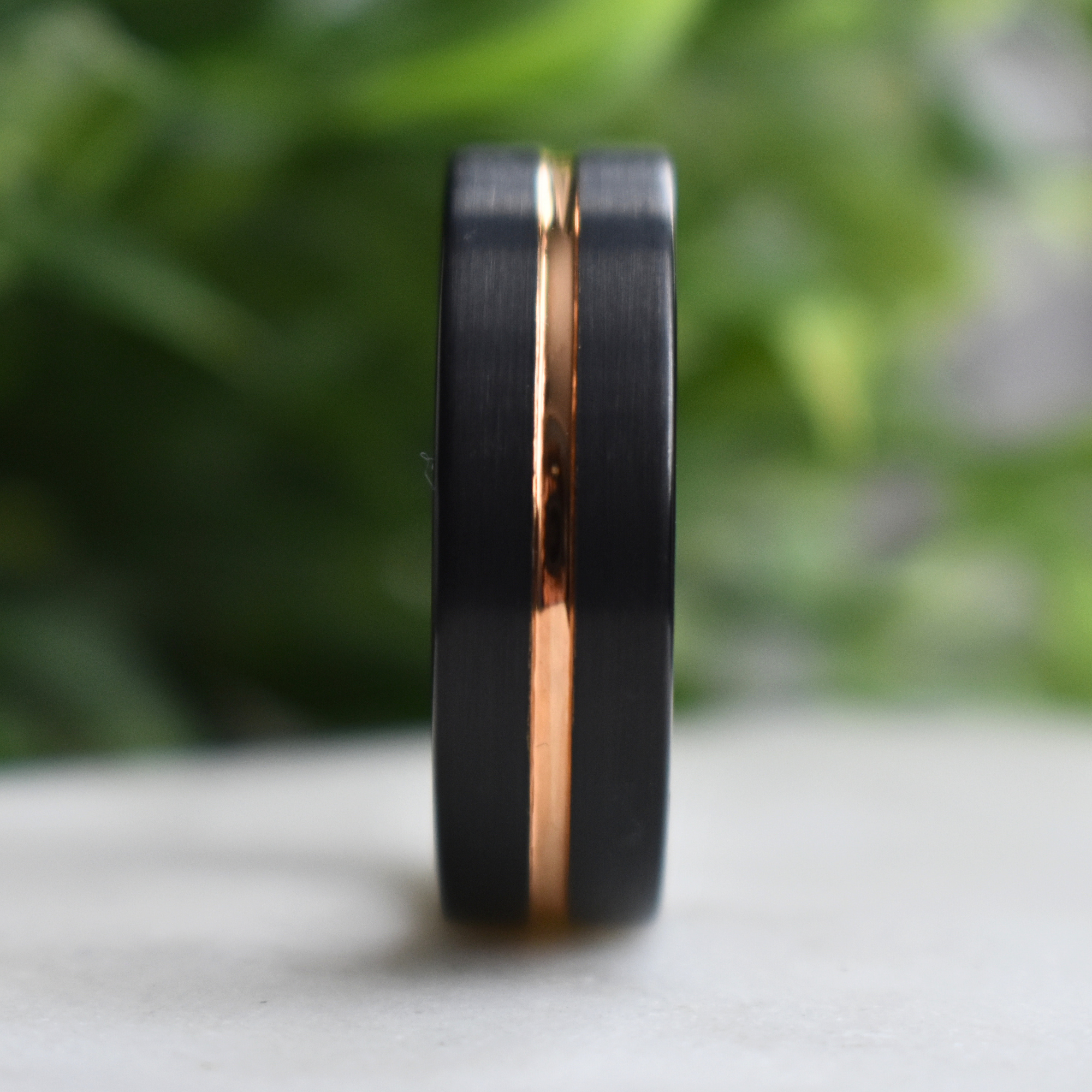 Black 8mm Tungsten Ring with Rose Gold Center - Tungsten Titans