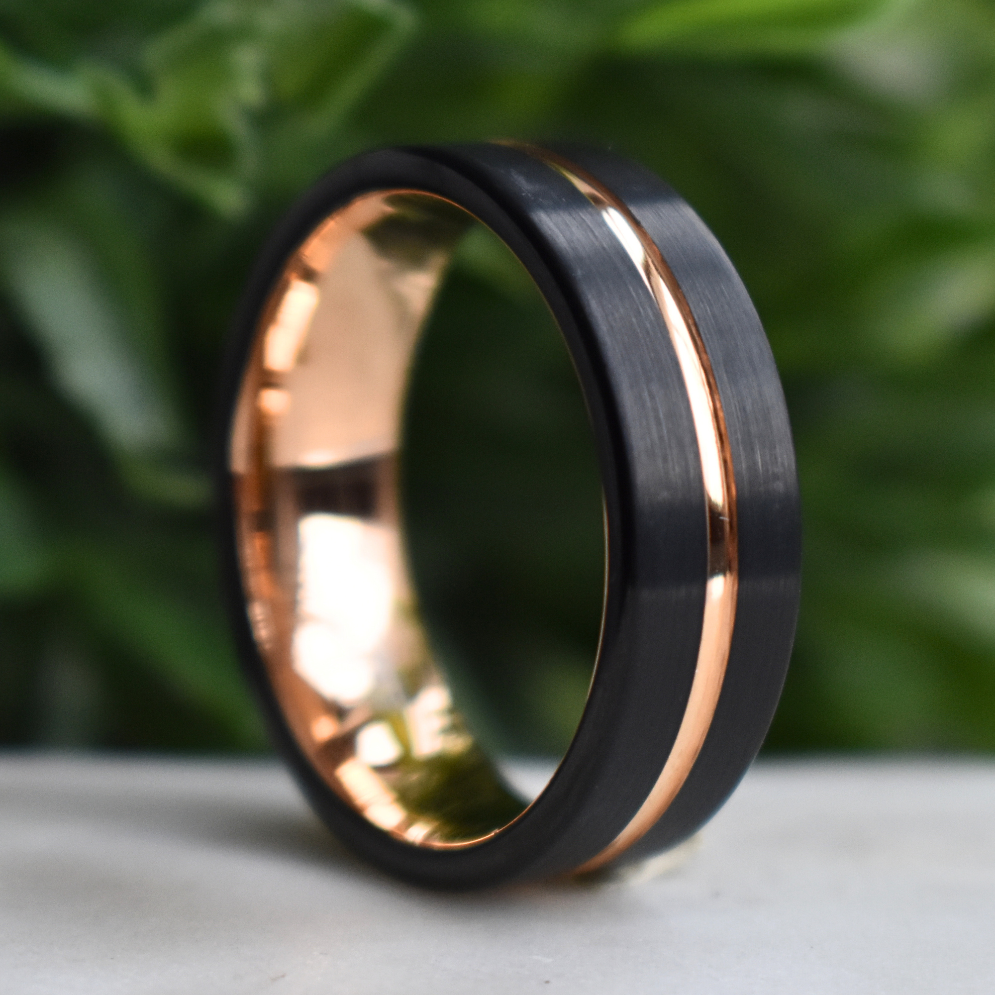 Black 8mm Tungsten Ring with Rose Gold Center - Tungsten Titans