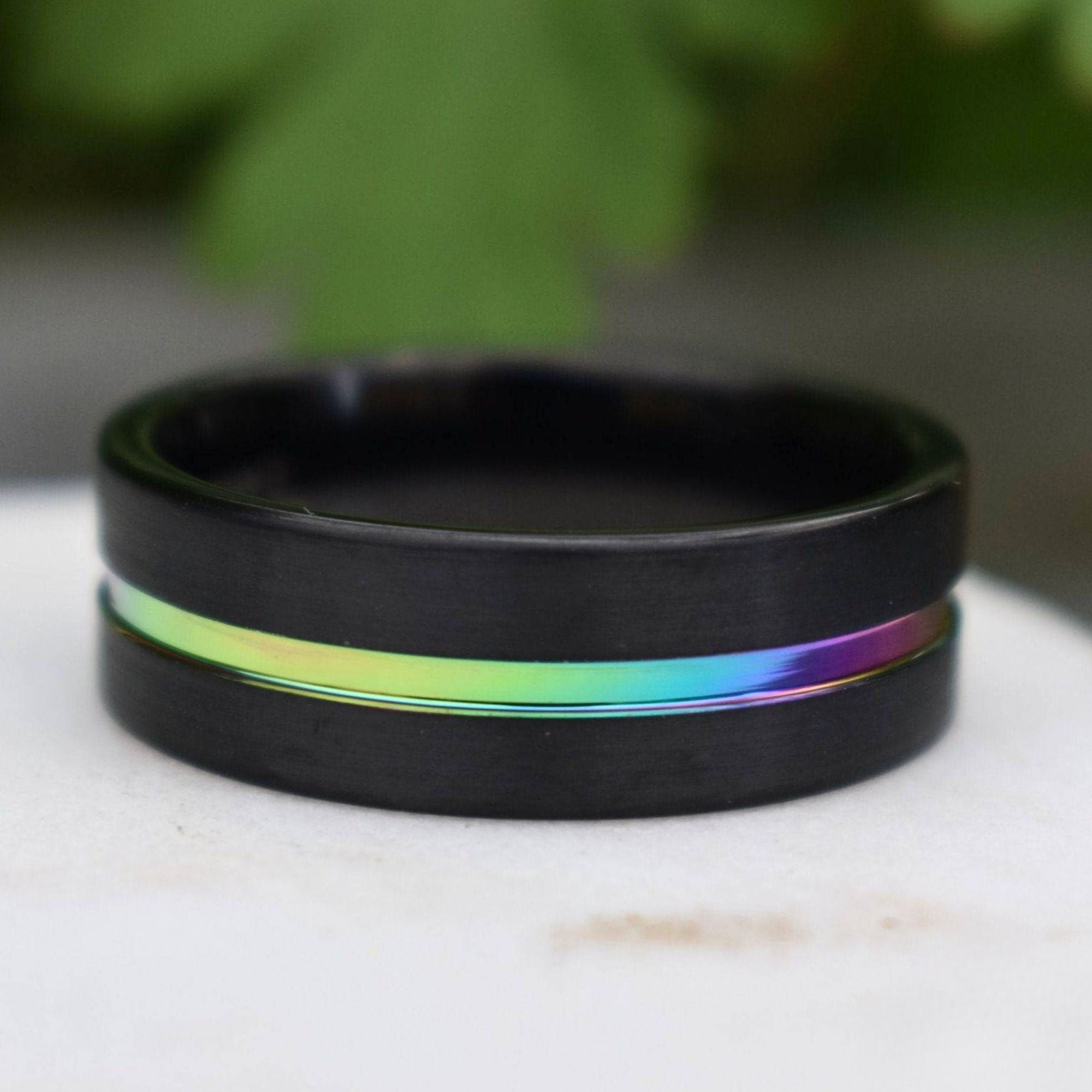 Tungsten 8mm Ring Black with Rainbow Center - Tungsten Titans