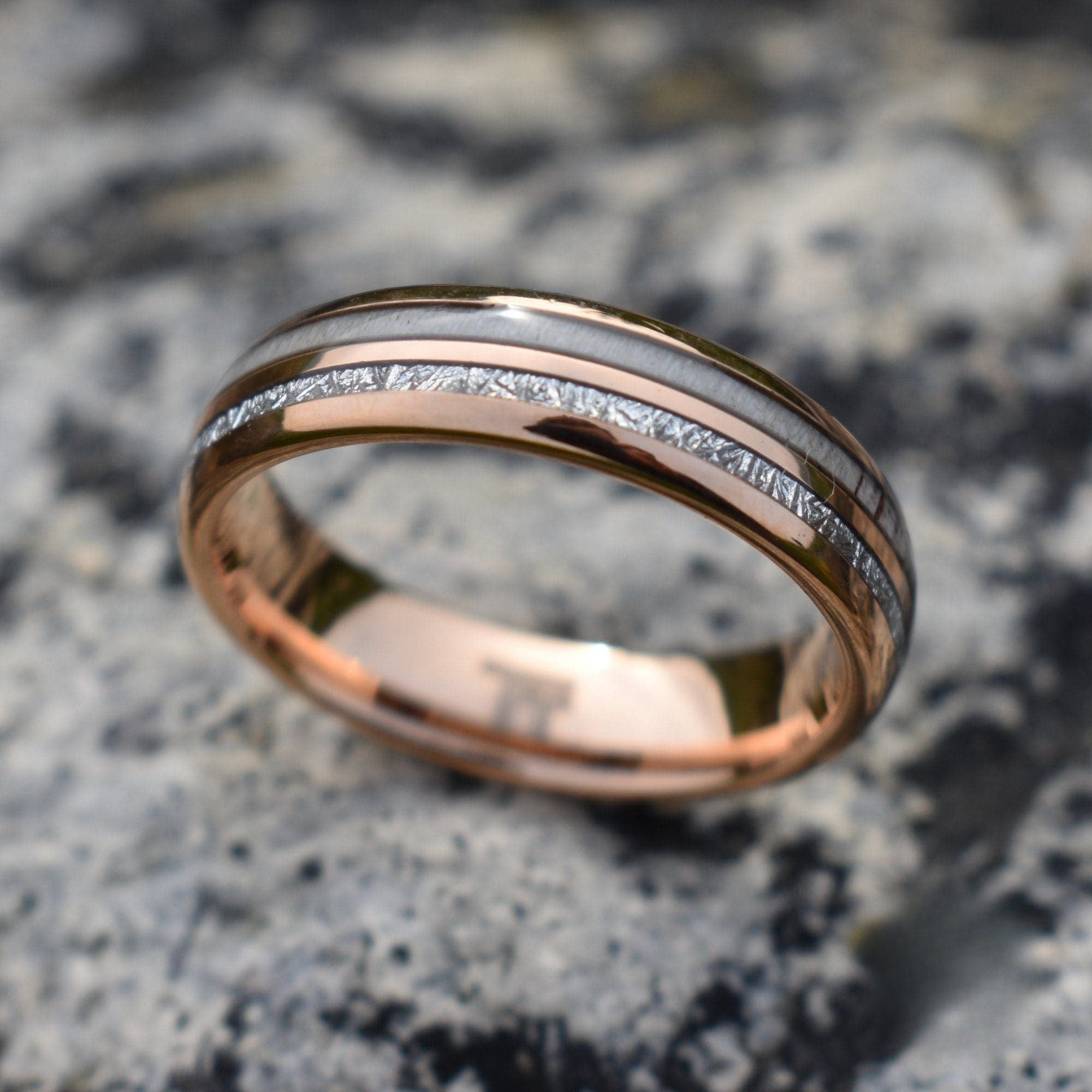 Rose Gold Tungsten 6mm Ring with Deer Antler and Meteorite - Tungsten Titans