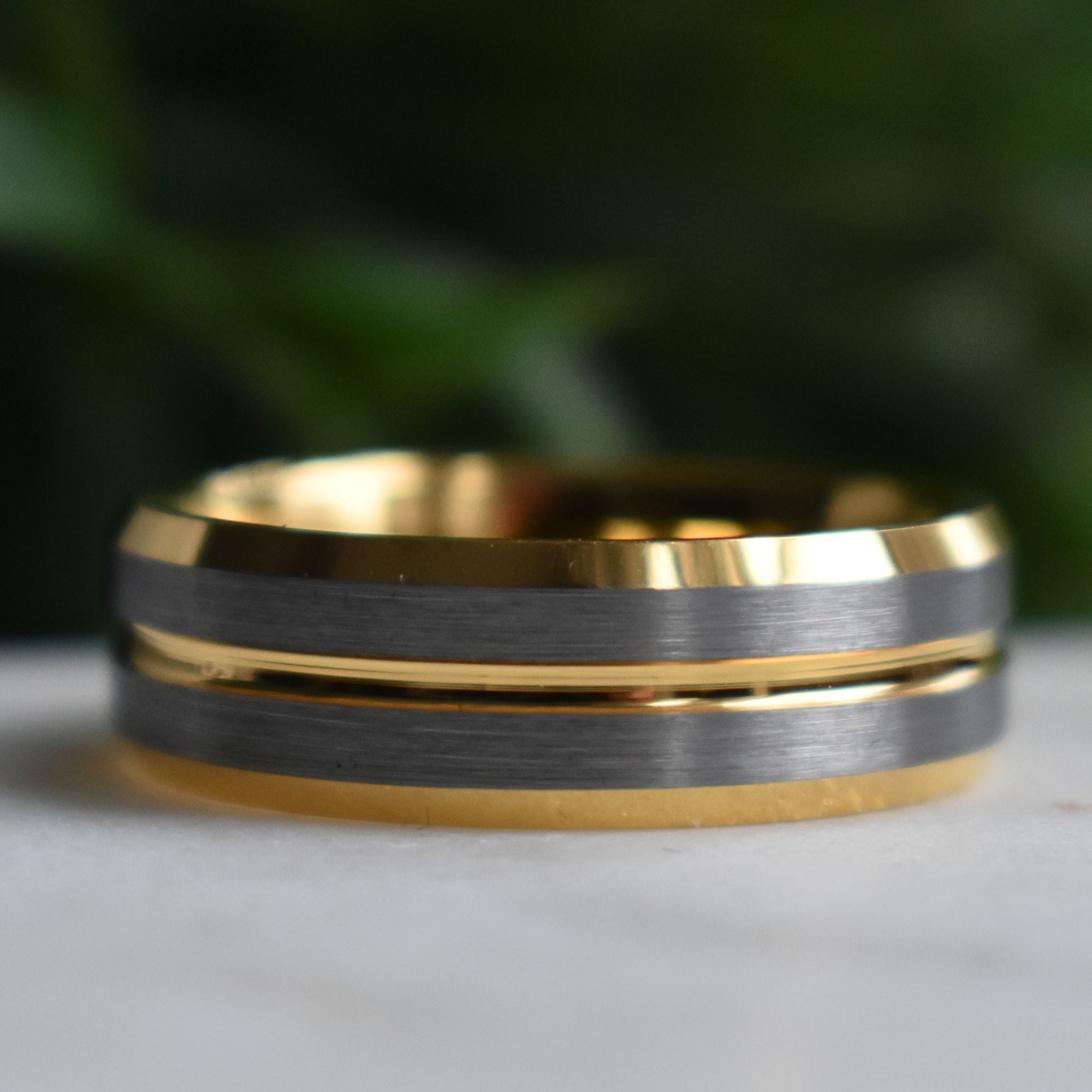 Tungsten 8mm Gold Ring with Brushed Silver Bands - Tungsten Titans