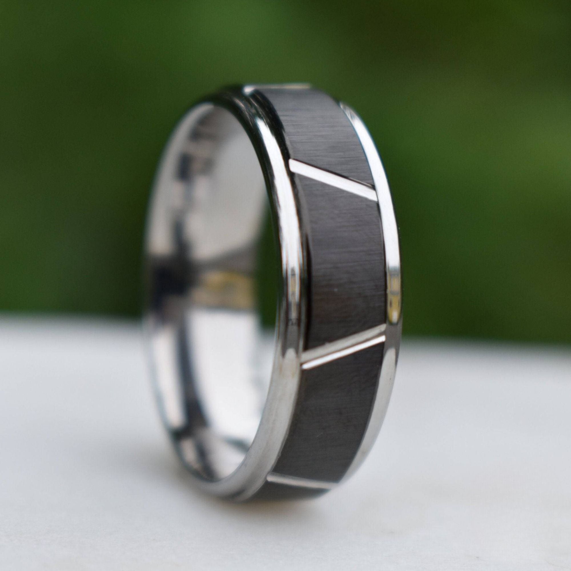 Tungsten 8mm Ring With Raised Black Center Design - Tungsten Titans