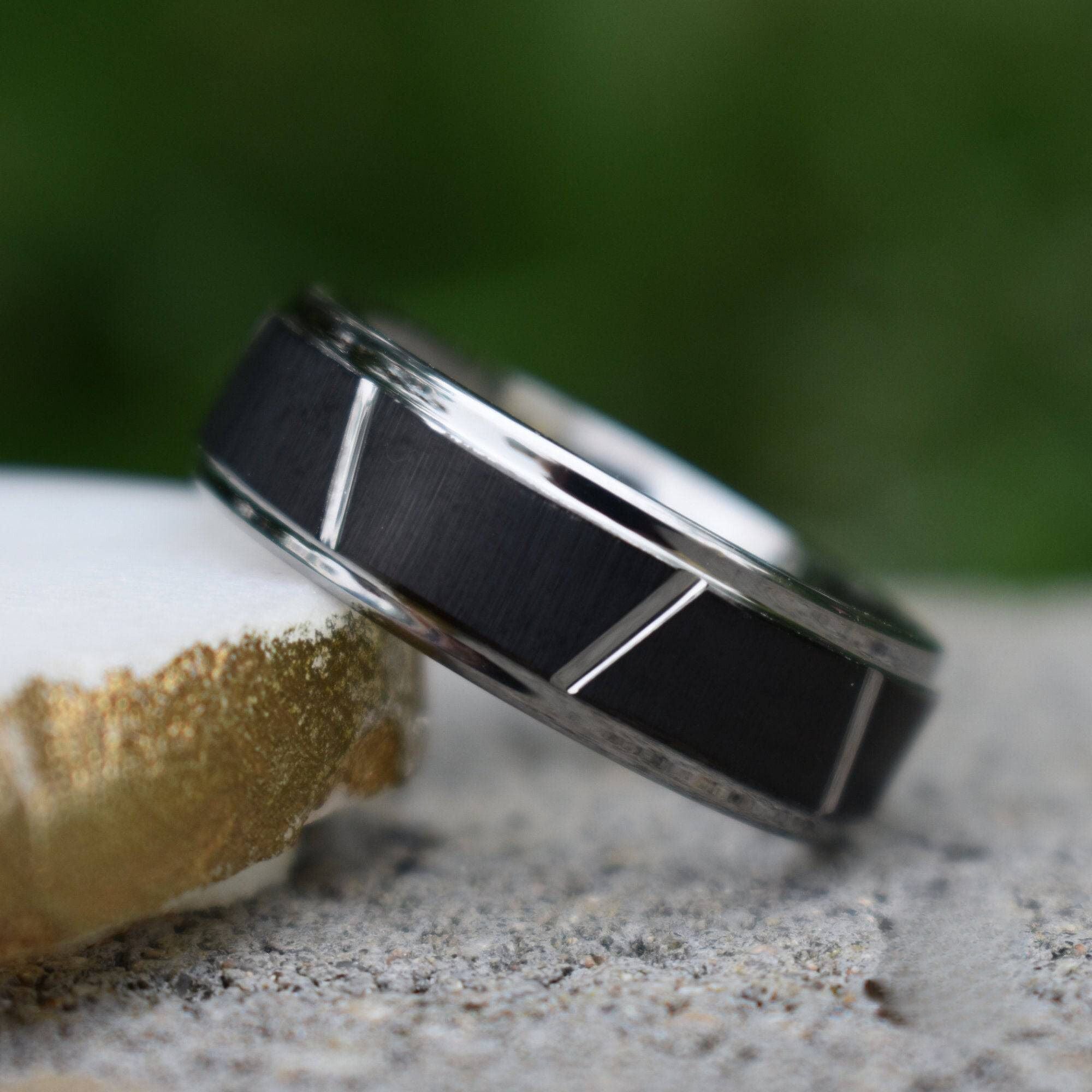 Tungsten 8mm Ring With Raised Black Center Design - Tungsten Titans