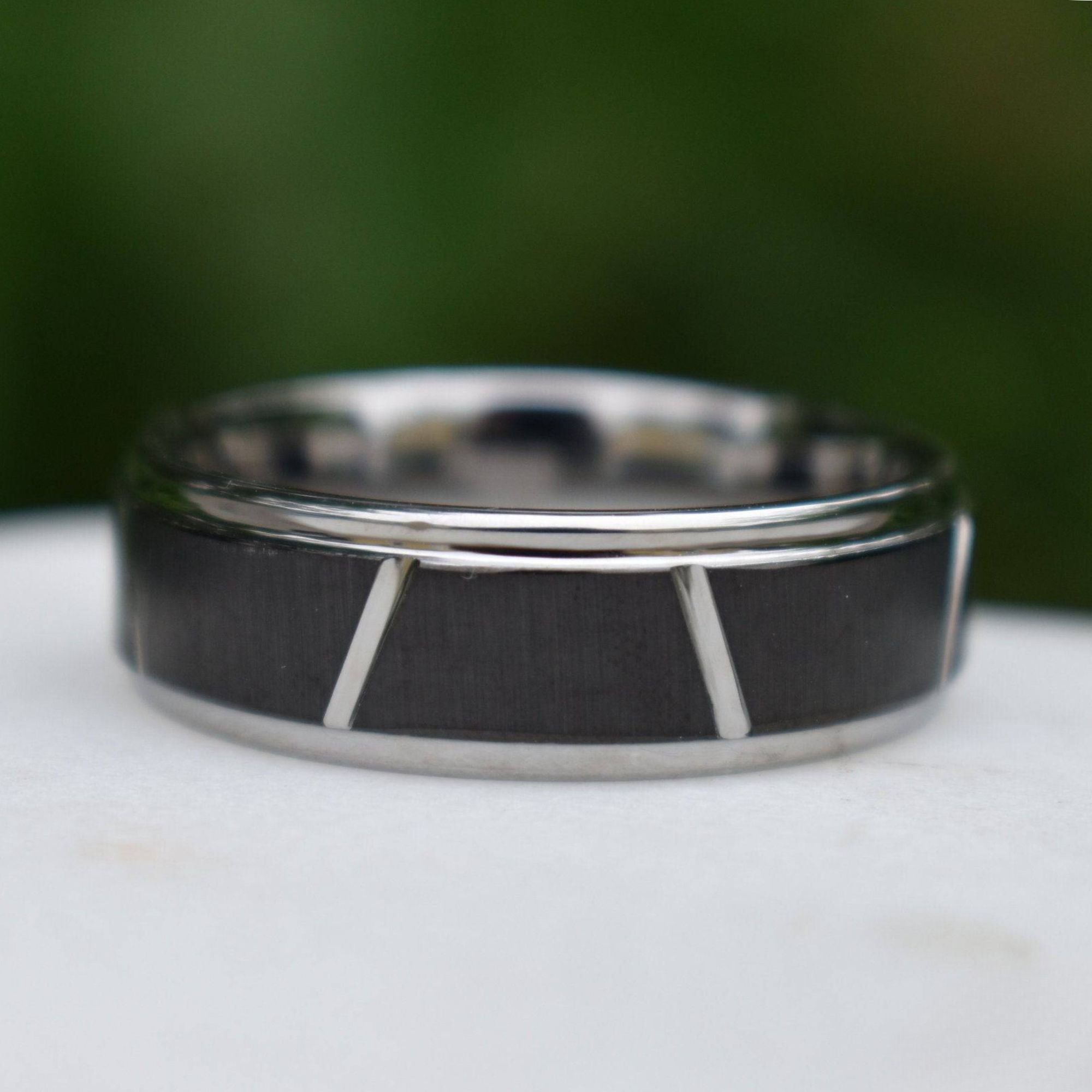 Tungsten 8mm Ring With Raised Black Center Design - Tungsten Titans