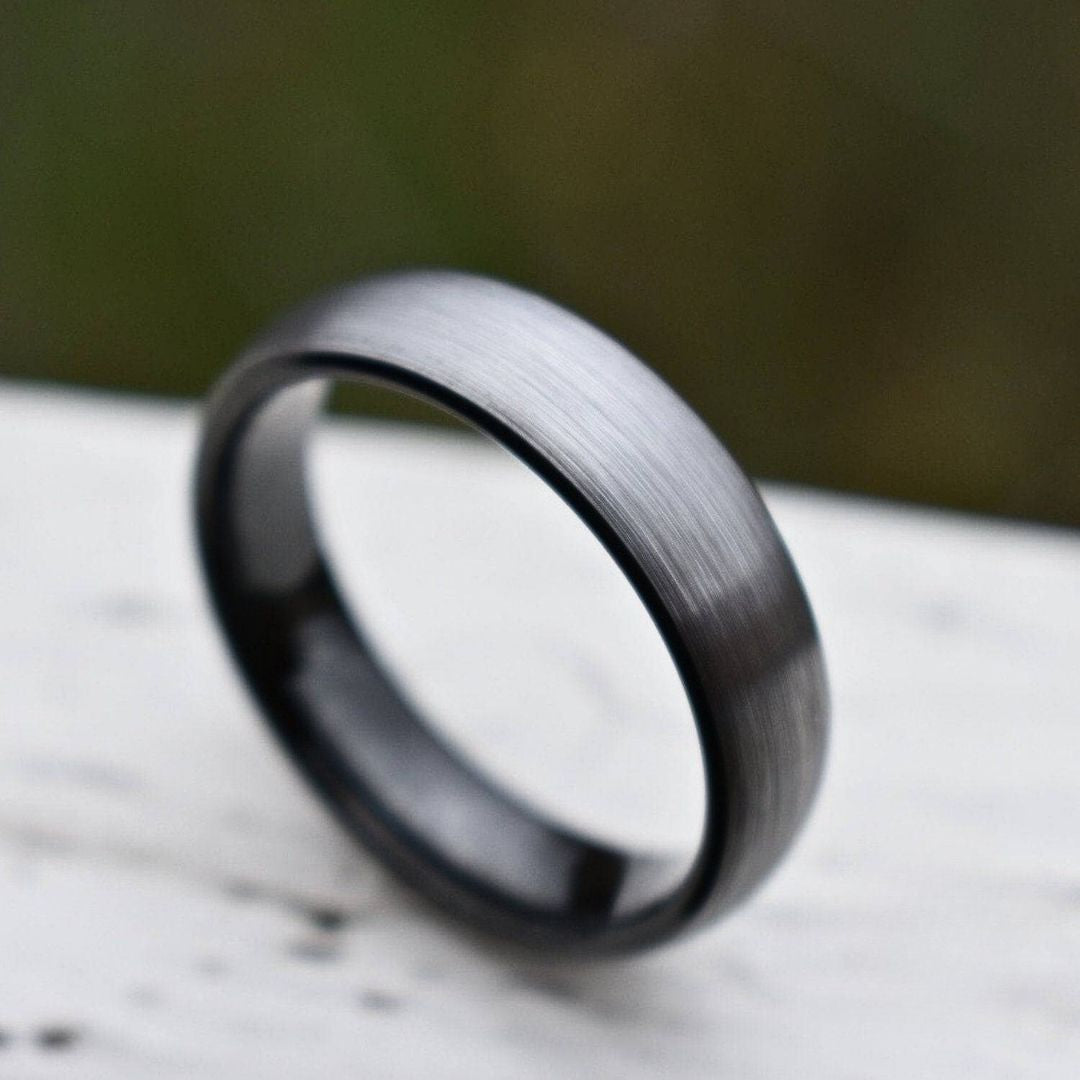Tungsten 6mm Ring Brushed Silver with Black Comfort fit band - Tungsten Titans
