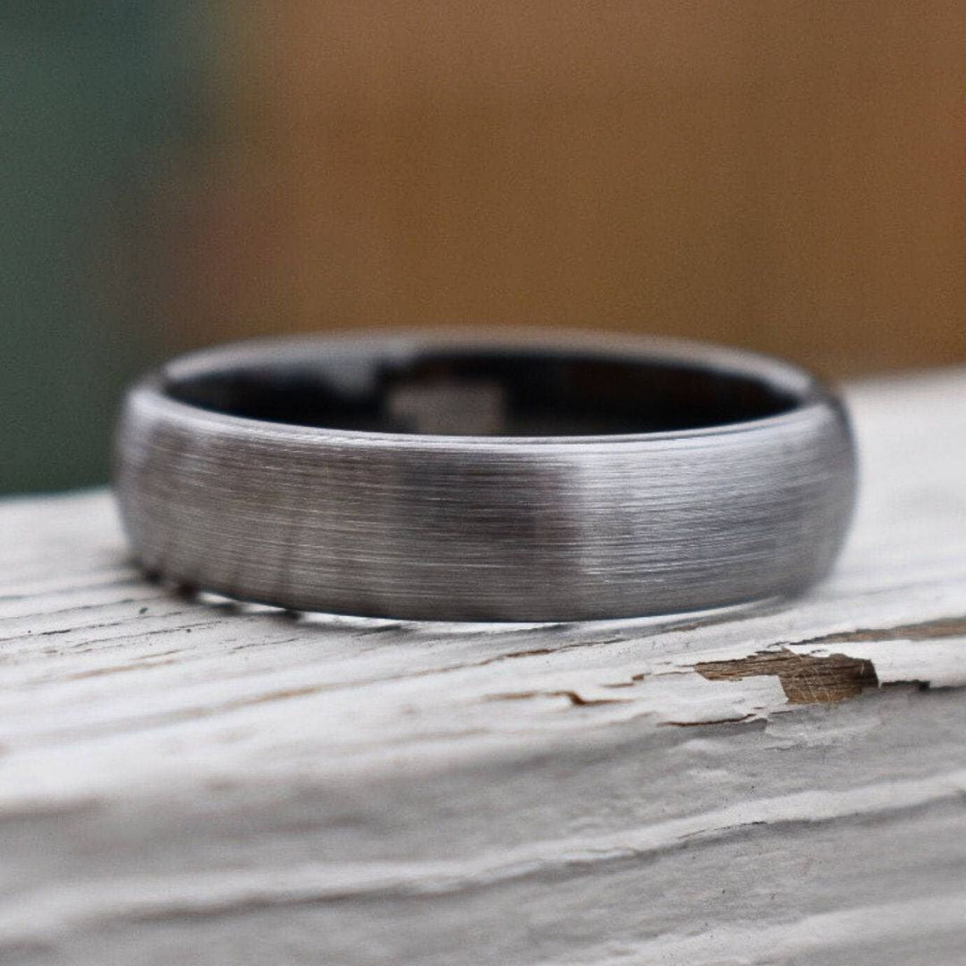 Tungsten 6mm Ring Brushed Silver with Black Comfort fit band - Tungsten Titans