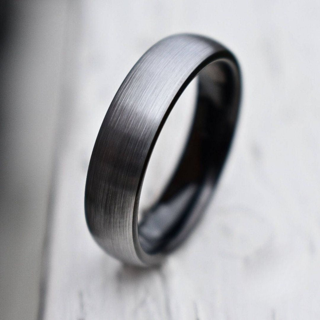Tungsten 6mm Ring Brushed Silver with Black Comfort fit band - Tungsten Titans