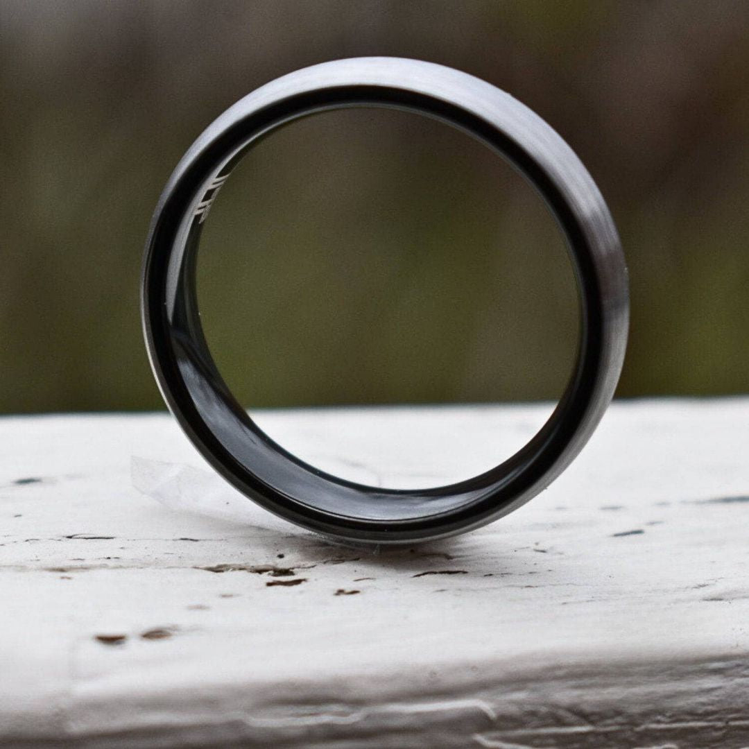 Tungsten 6mm Ring Brushed Silver with Black Comfort fit band - Tungsten Titans