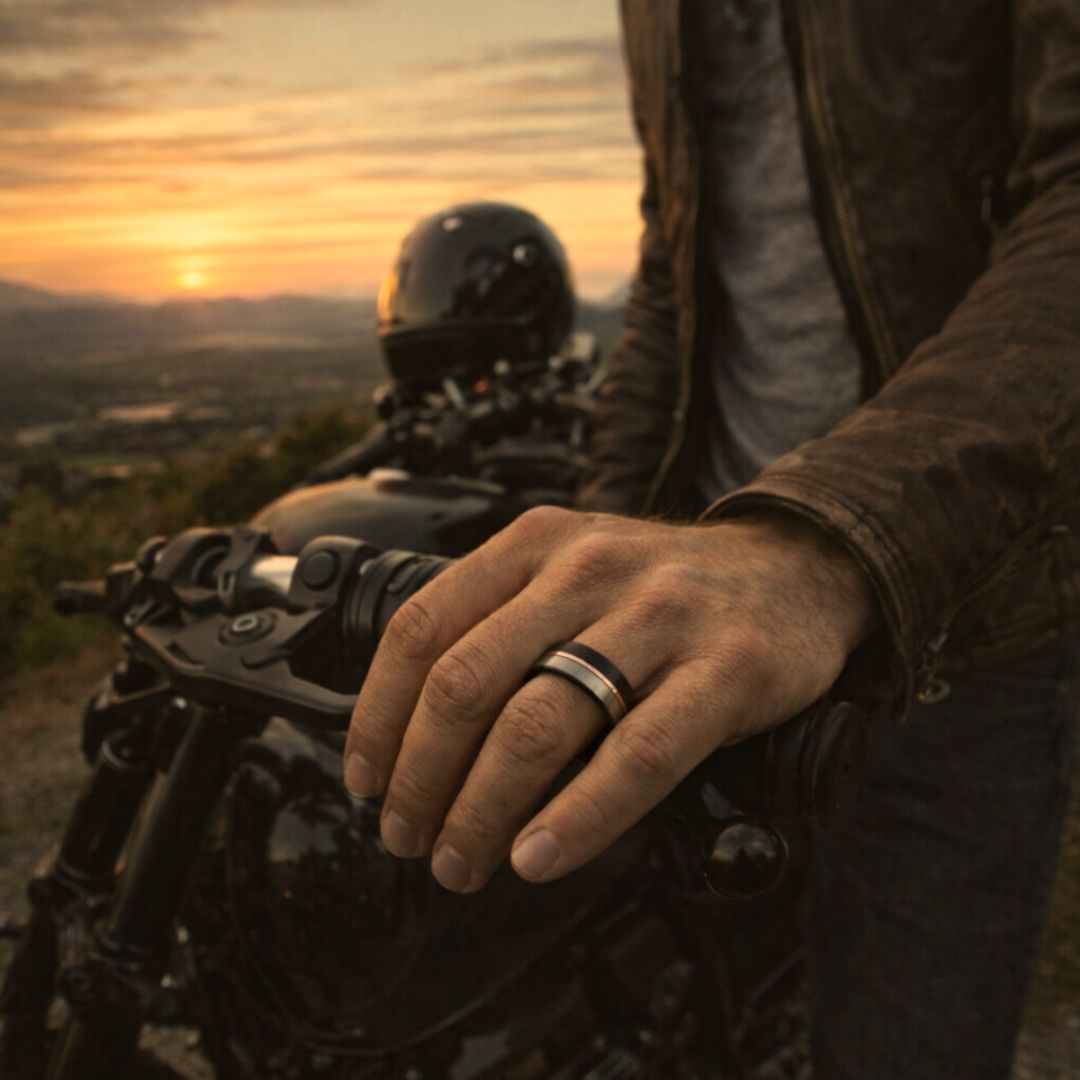 Tungsten 8mm Ring Black and Silver Brushed with Rose Gold Accent - Tungsten Titans