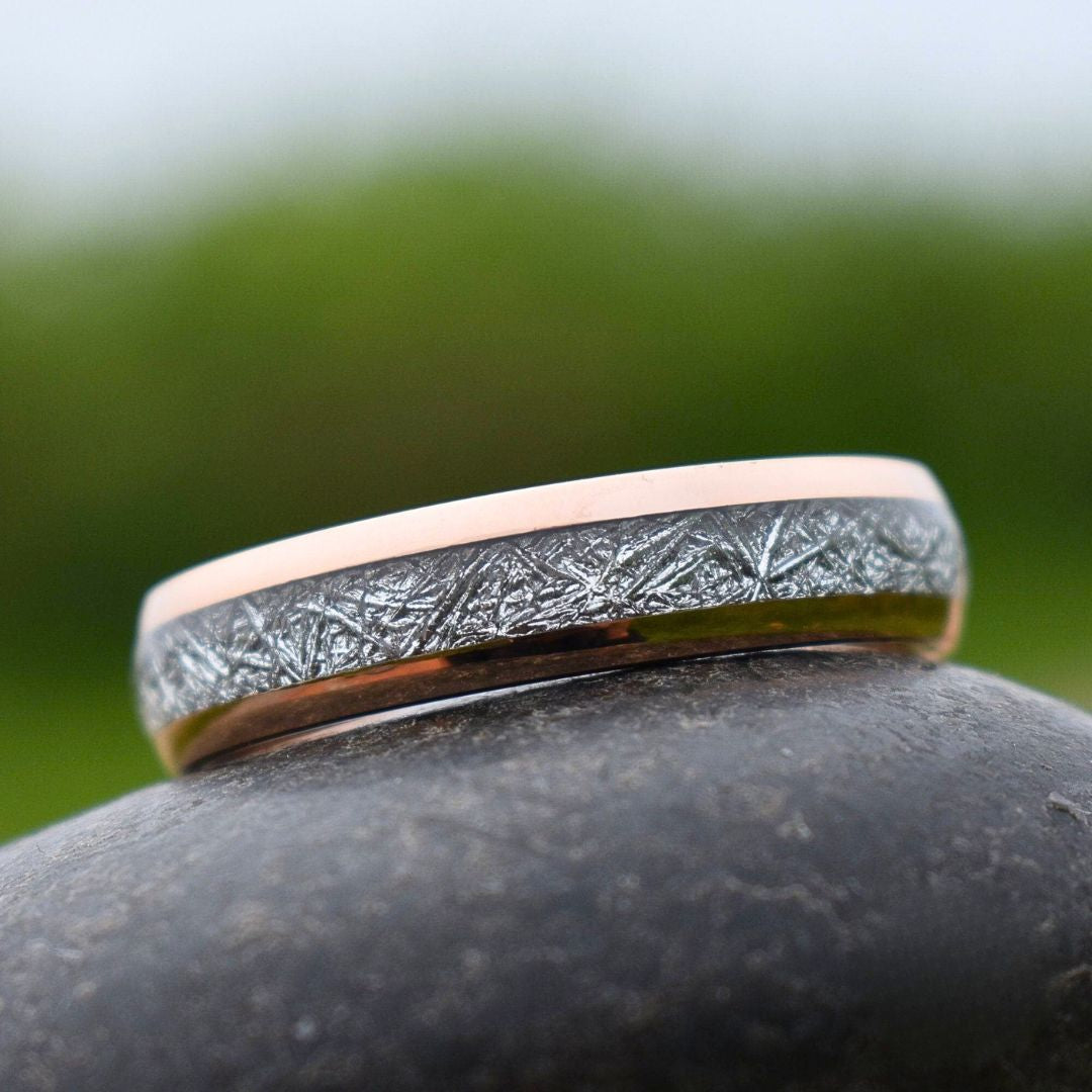 Tungsten 6mm Ring Rose Gold with Meteorite - Tungsten Titans