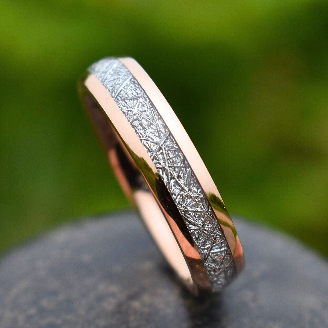Tungsten 6mm Ring Rose Gold with Meteorite - Tungsten Titans