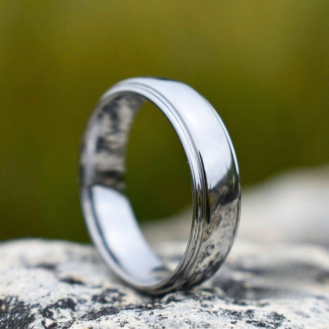Tungsten 7mm Ring Polished Dome Silver with Beveled Edges - Tungsten Titans