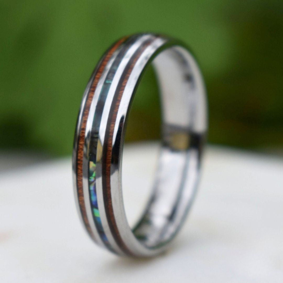 Tungsten 6mm Ring with Koa Wood and Shell Inlay - Tungsten Titans