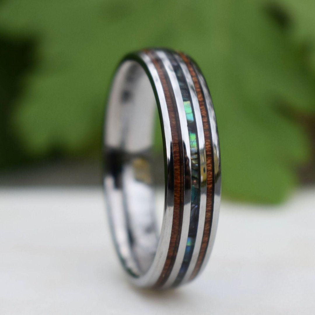 Tungsten 6mm Ring with Koa Wood and Shell Inlay - Tungsten Titans