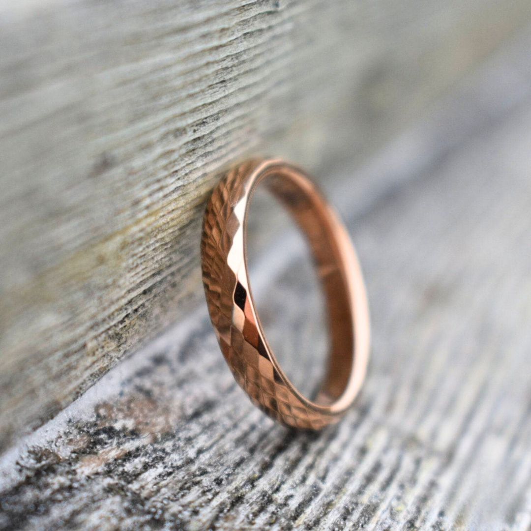 Tungsten Diamond Facet Rose Gold 4mm Ring - Tungsten Titans