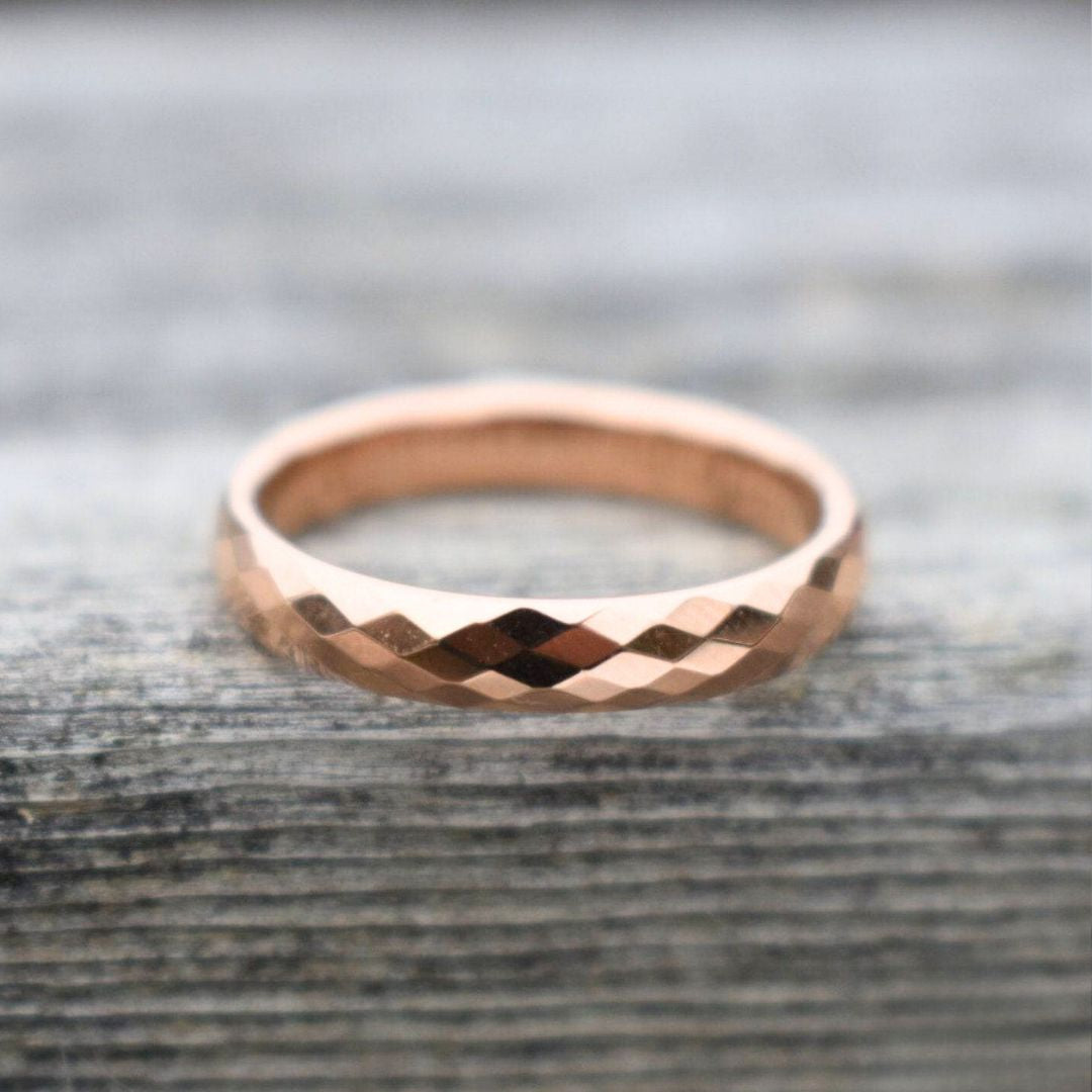 Tungsten Diamond Facet Rose Gold 4mm Ring - Tungsten Titans