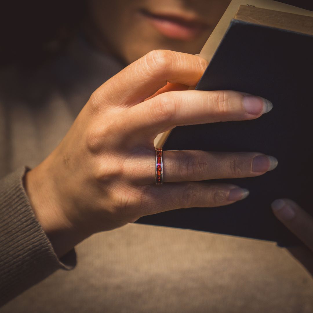 Tungsten 4mm Ring German Ruby Red Glass Wedding Band - Tungsten Titans