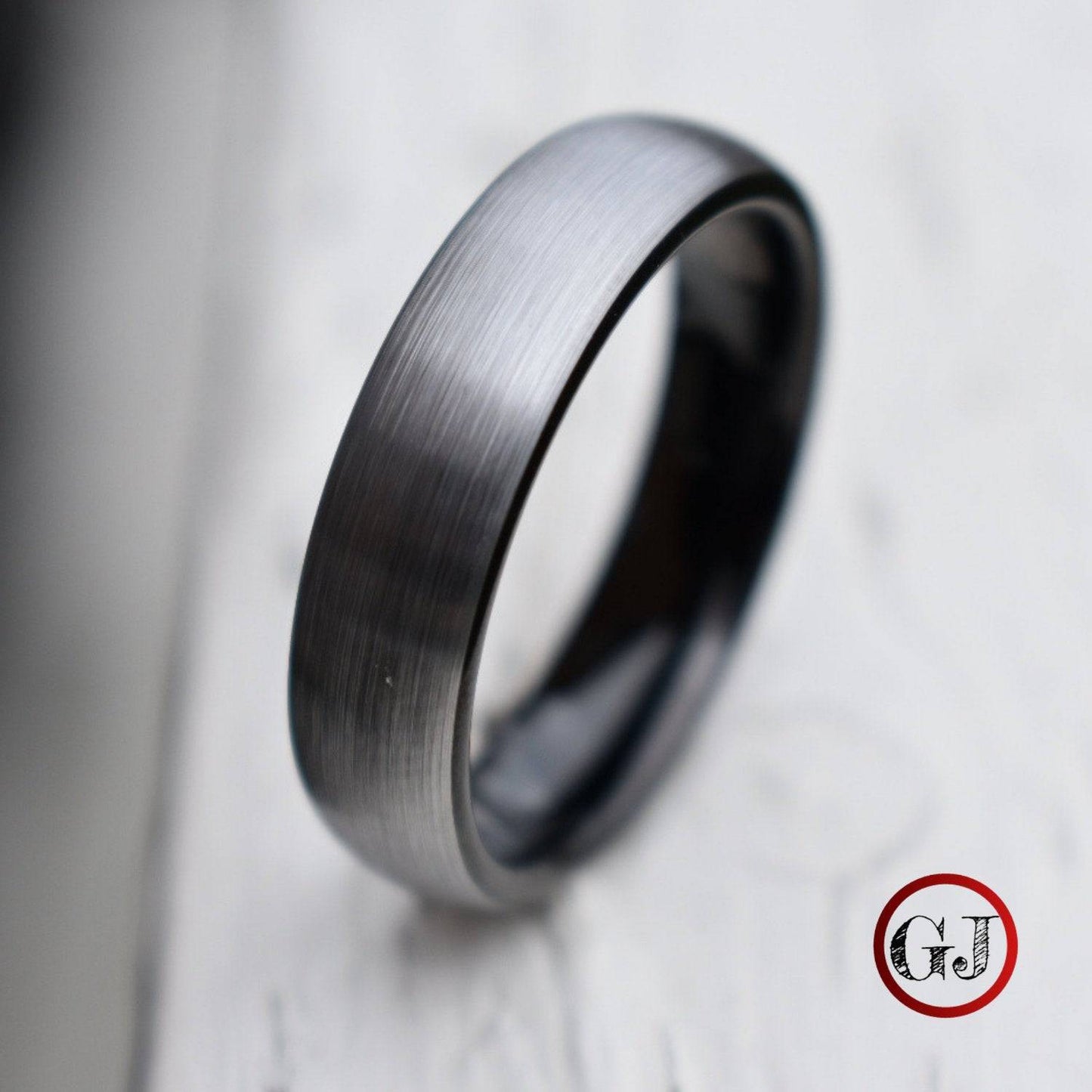Tungsten 6mm Ring Brushed Silver with Black Comfort fit band - Tungsten Titans