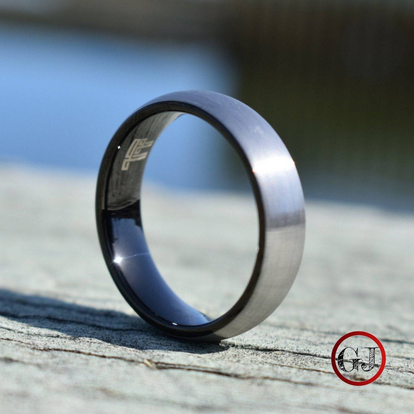 Tungsten 6mm Ring Brushed Silver with Black Comfort fit band - Tungsten Titans
