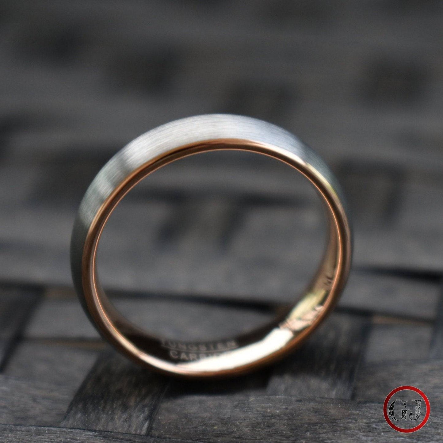 Tungsten 6mm Ring Brushed Silver with Rose Gold Comfort fit band - Tungsten Titans