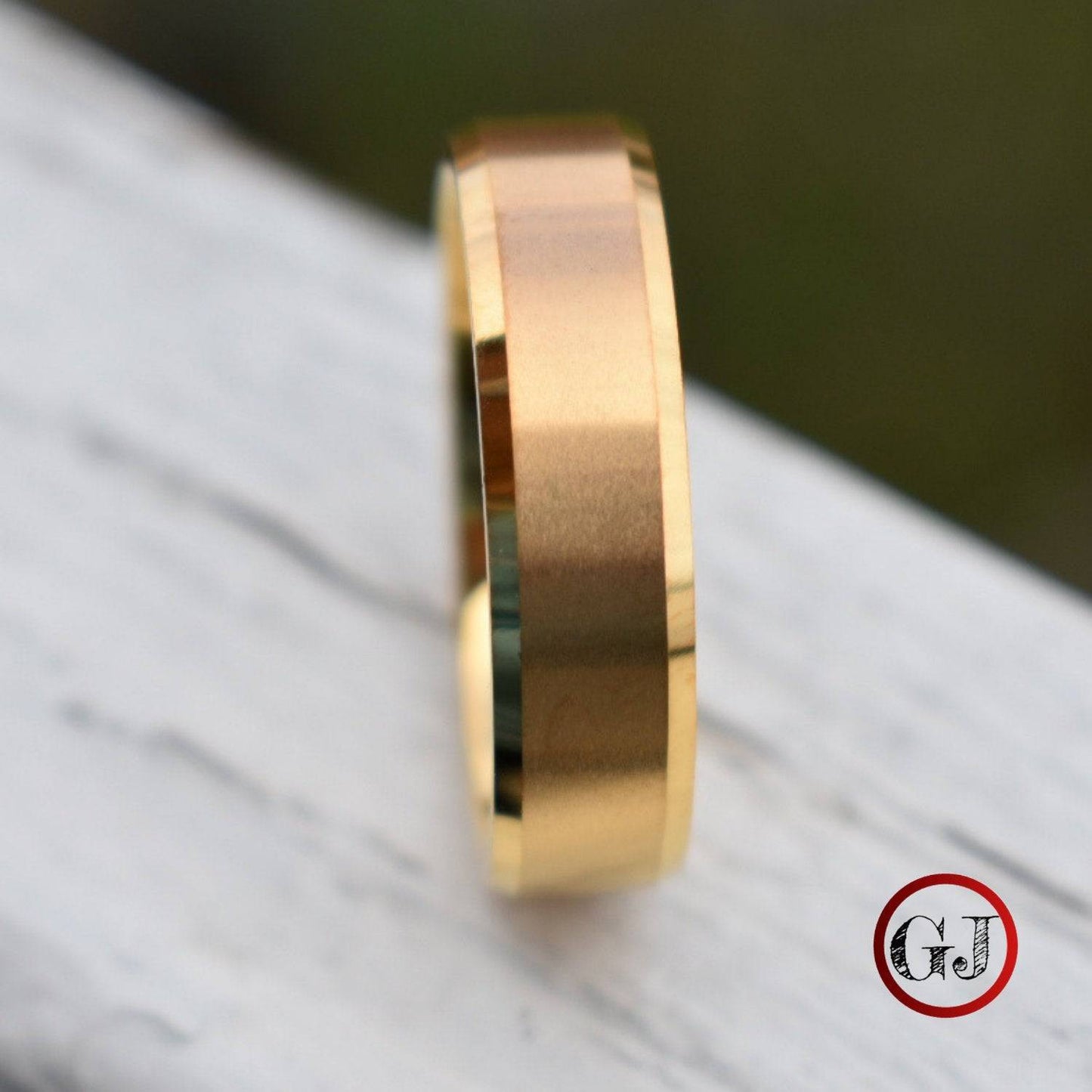 Tungsten 6mm Ring Brushed Gold with Bevelled Edges and Comfort fit band - Tungsten Titans