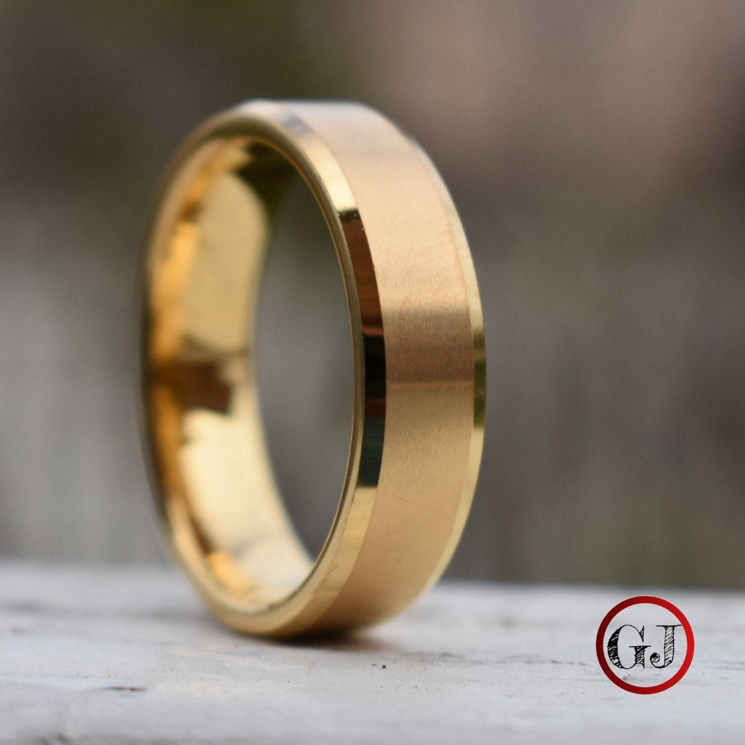 Tungsten 6mm Ring Brushed Gold with Bevelled Edges and Comfort fit band - Tungsten Titans