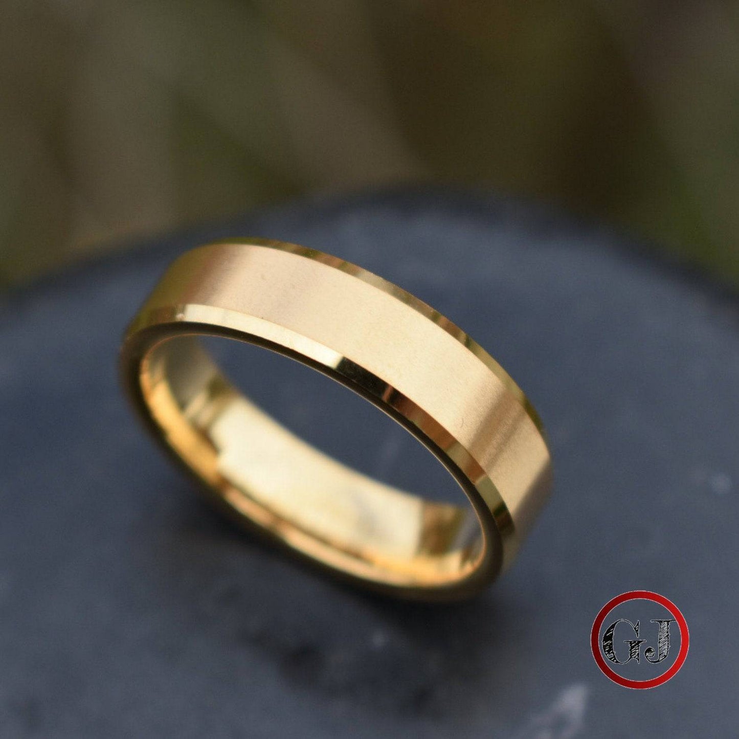 Tungsten 6mm Ring Brushed Gold with Bevelled Edges and Comfort fit band - Tungsten Titans