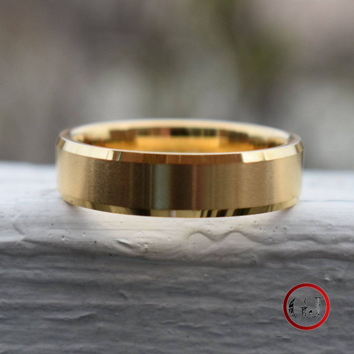 Tungsten 6mm Ring Brushed Gold with Bevelled Edges and Comfort fit band - Tungsten Titans