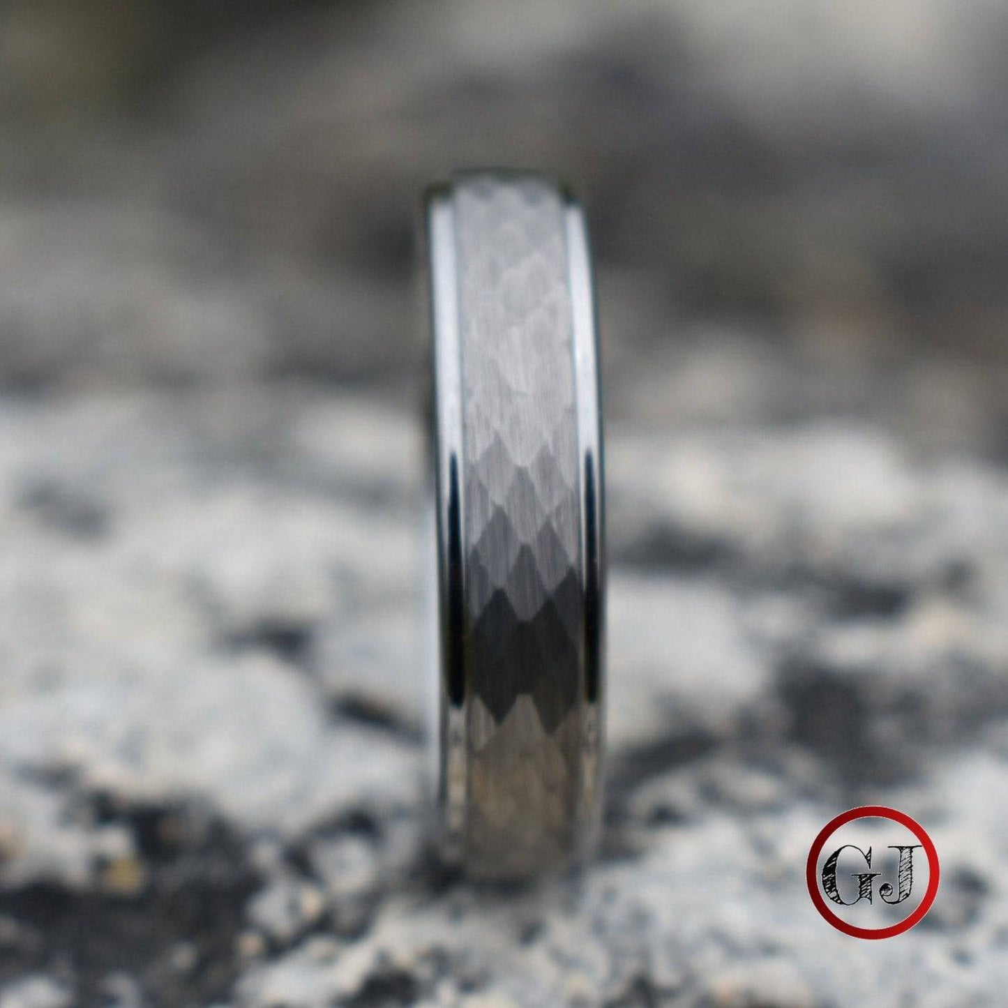 Tungsten 7mm Ring Hammered Silver with Comfort fit band - Tungsten Titans