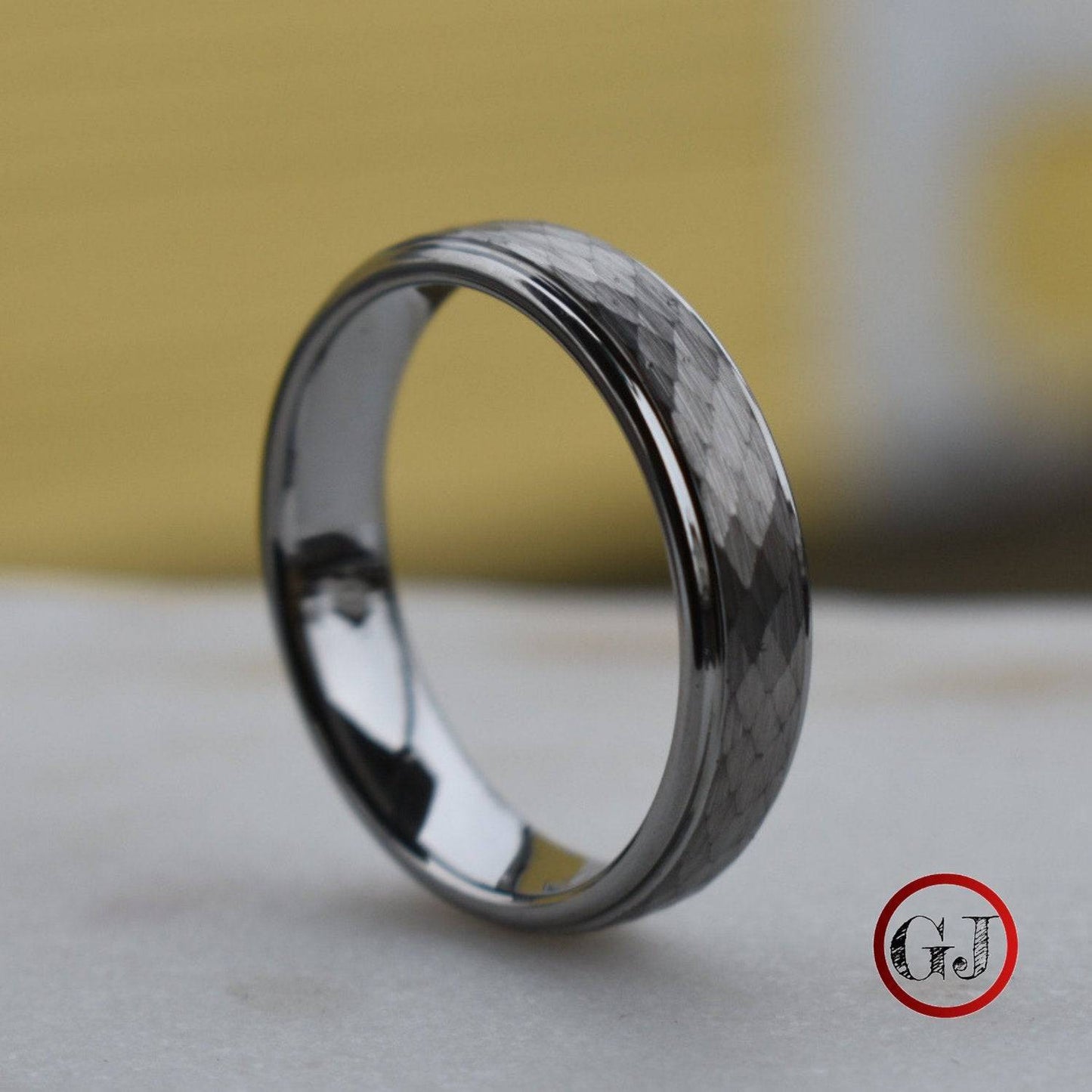 Tungsten 7mm Ring Hammered Silver with Comfort fit band - Tungsten Titans