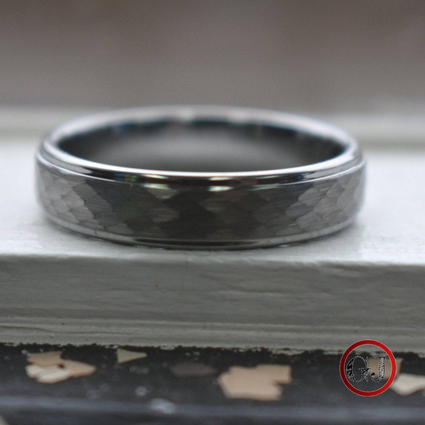Tungsten 7mm Ring Hammered Silver with Comfort fit band - Tungsten Titans