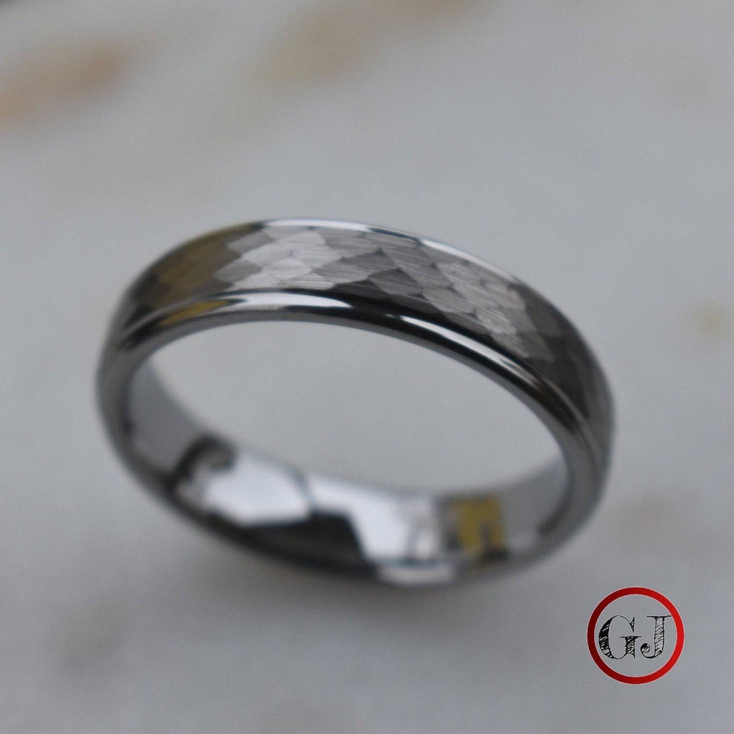 Tungsten 7mm Ring Hammered Silver with Comfort fit band - Tungsten Titans