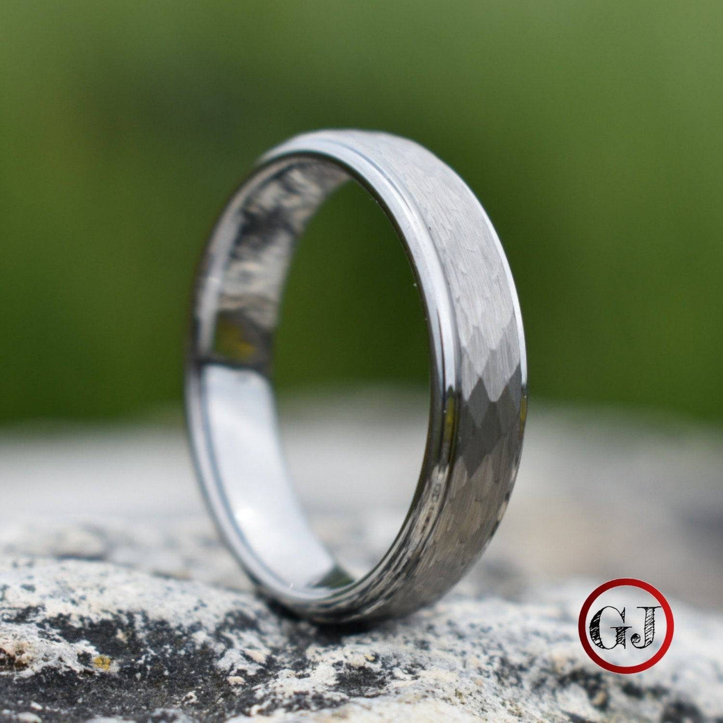 Tungsten 7mm Ring Hammered Silver with Comfort fit band - Tungsten Titans