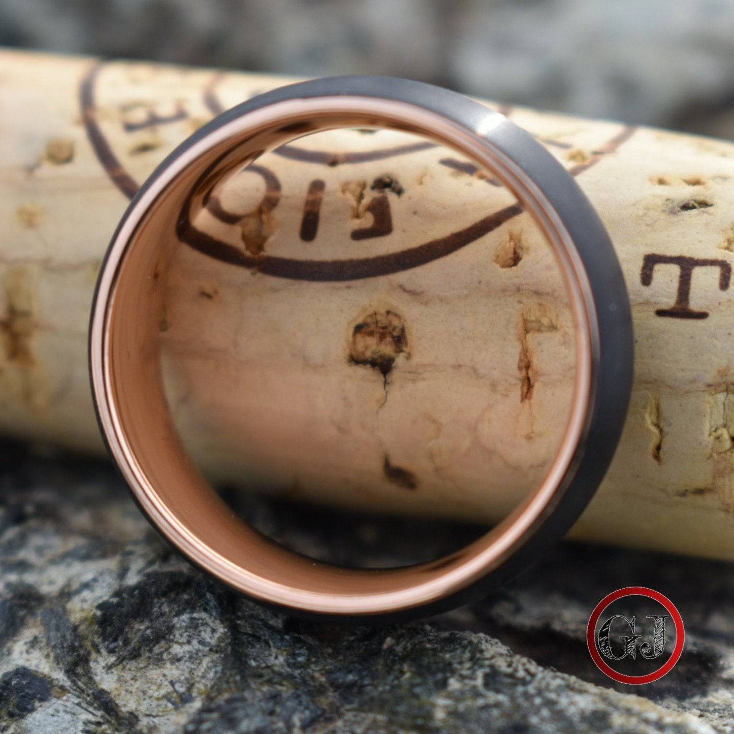 Black Brushed 8mm Tungsten Ring with Rose Gold Band - Tungsten Titans