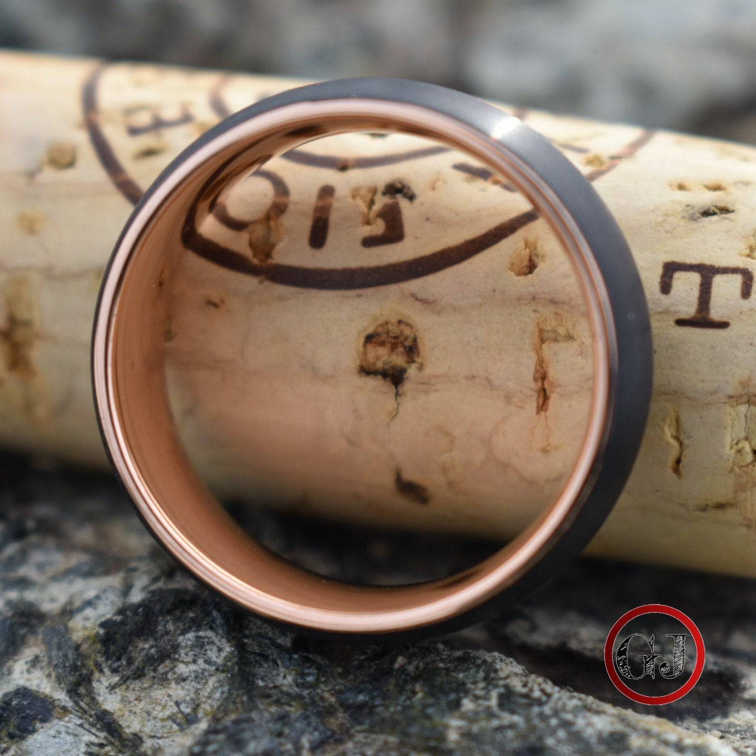 Black Brushed 8mm Tungsten Ring with Rose Gold Band - Tungsten Titans