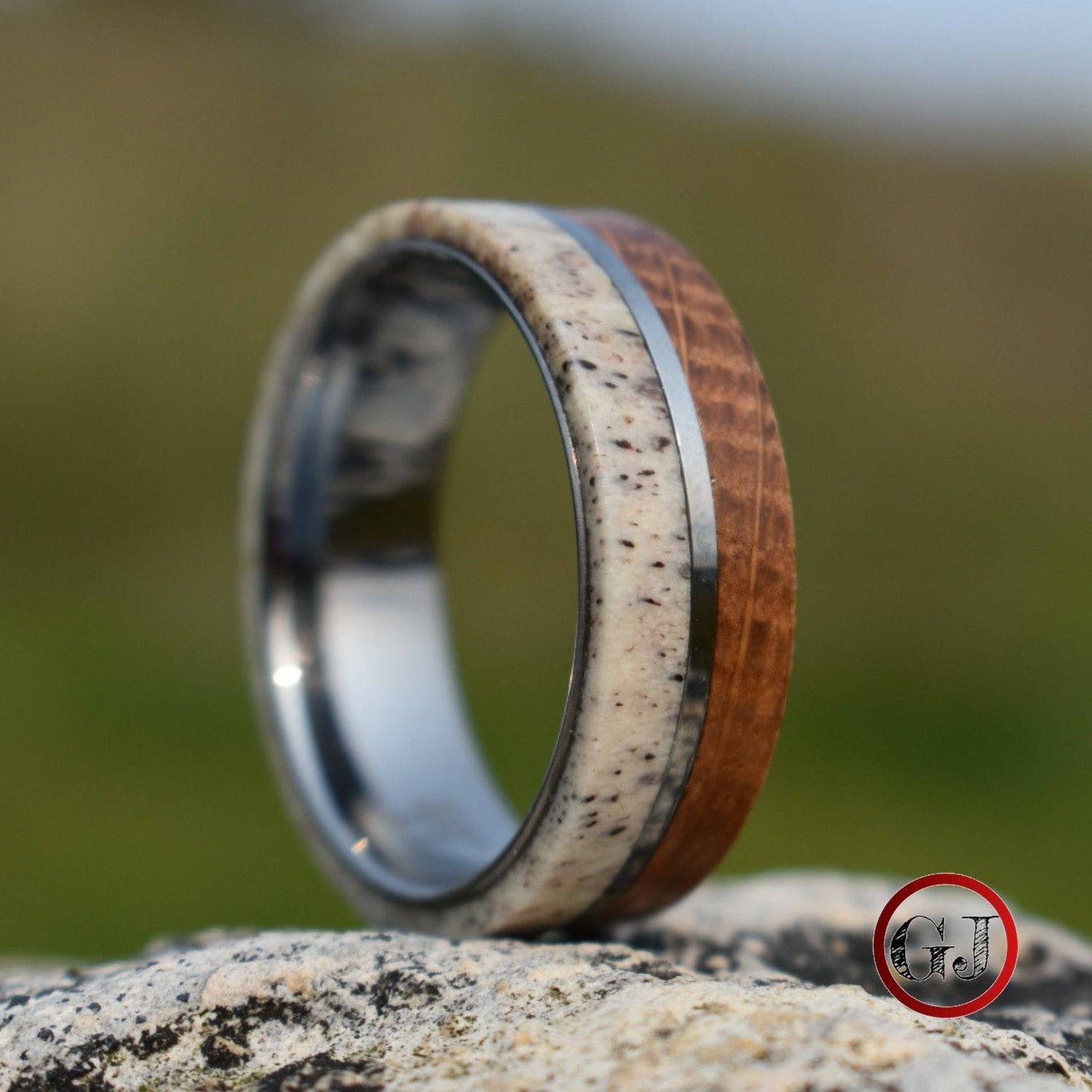 Whiskey Barrel and Deer Antler 8mm Ring with Tungsten Band - Tungsten Titans